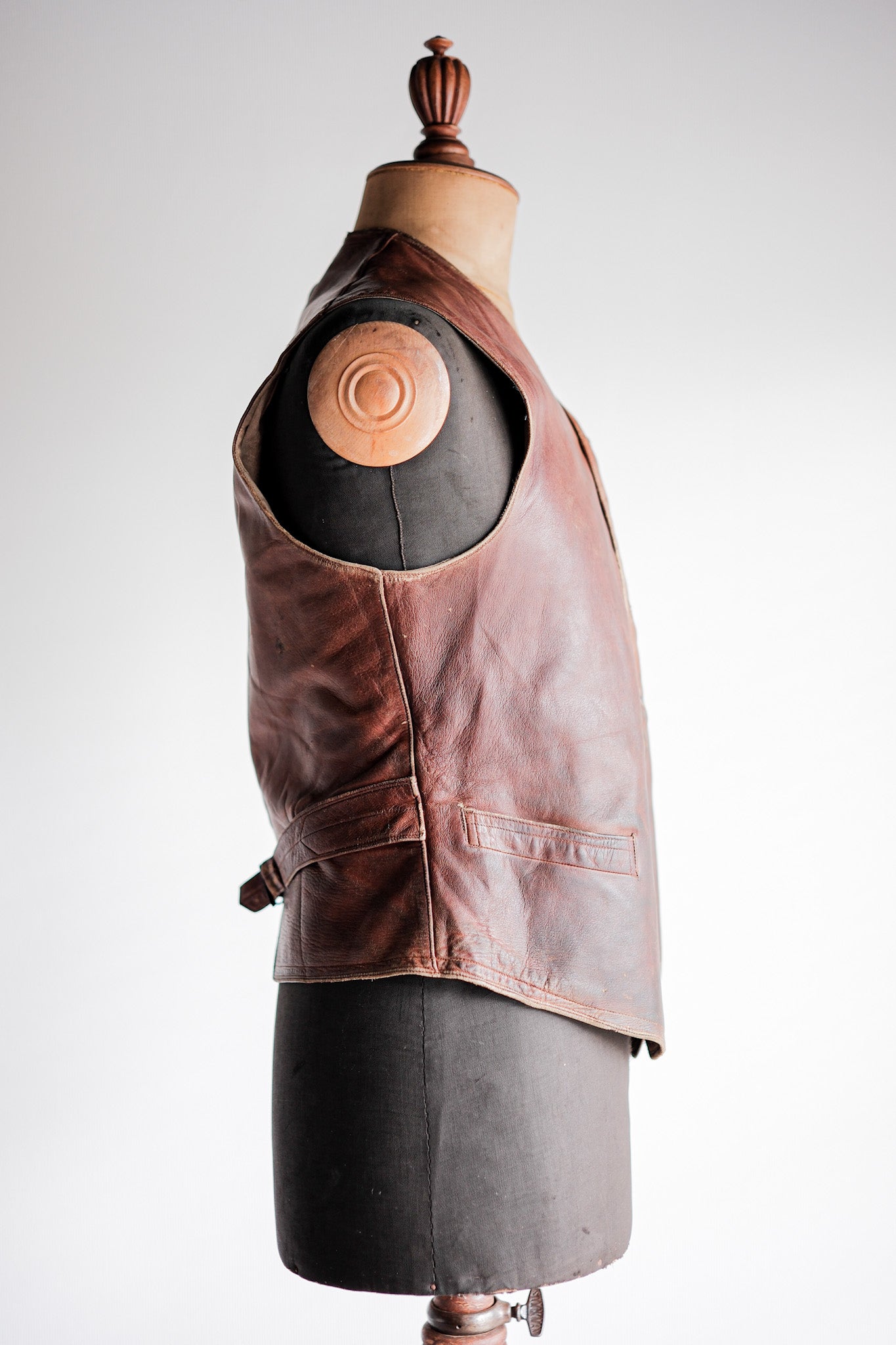 [~ 50's] French Vintage Brown Leather Work Gilet