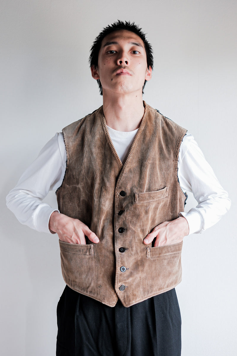 50's] French Vintage Brown Corduroy Work Gilet 