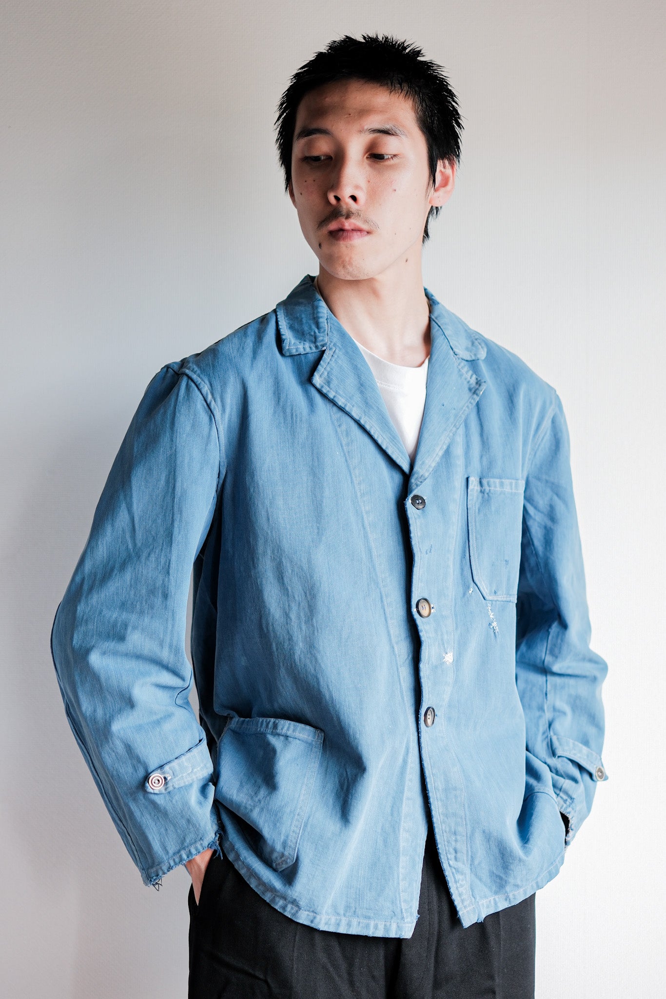 ［~40’s］French Vintage Indigo Cotton Twill Lapel Work Jacket