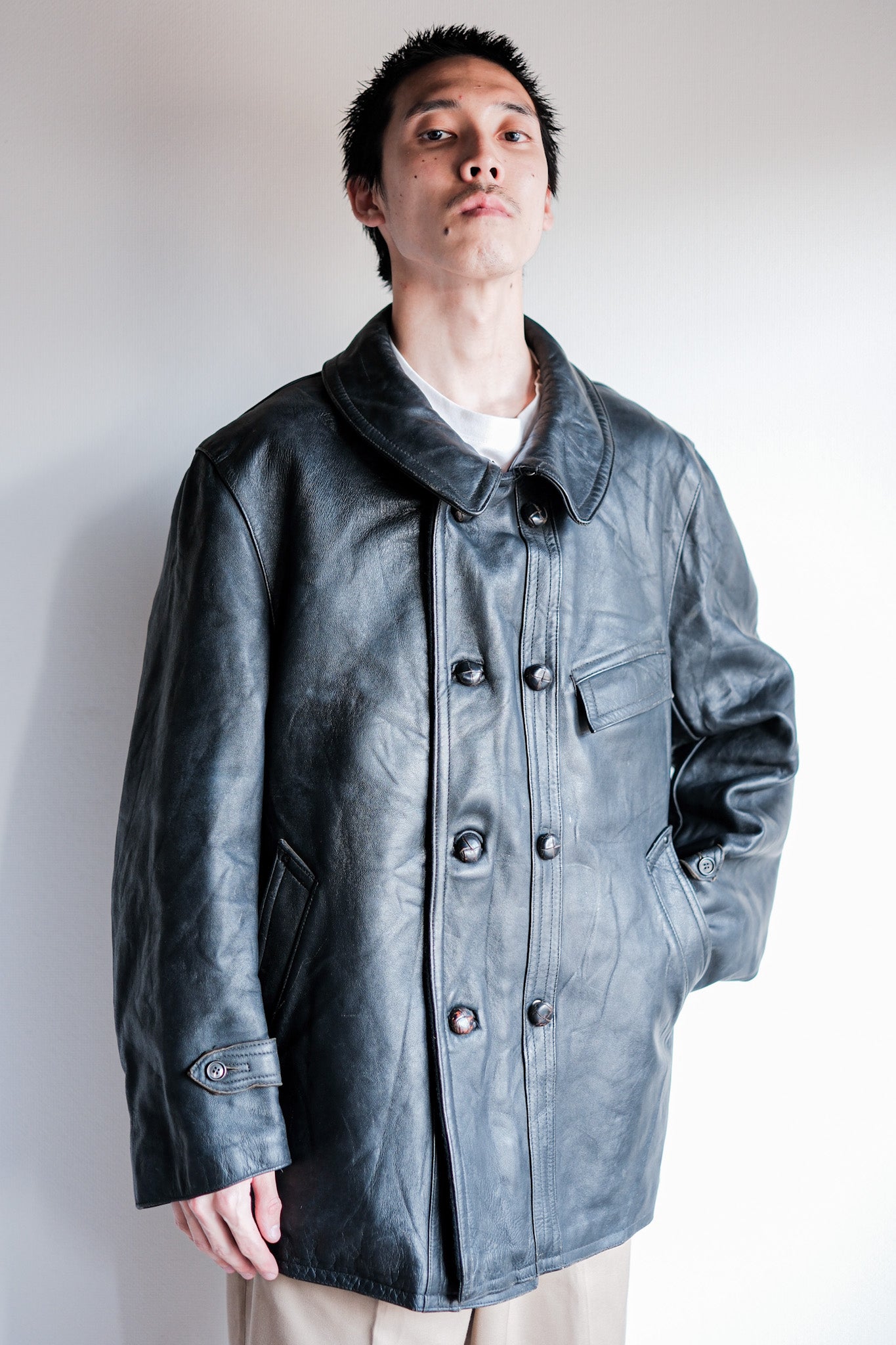 [~ 60's] French Vintage Le Corbusier Leather Work Jacket Size.56