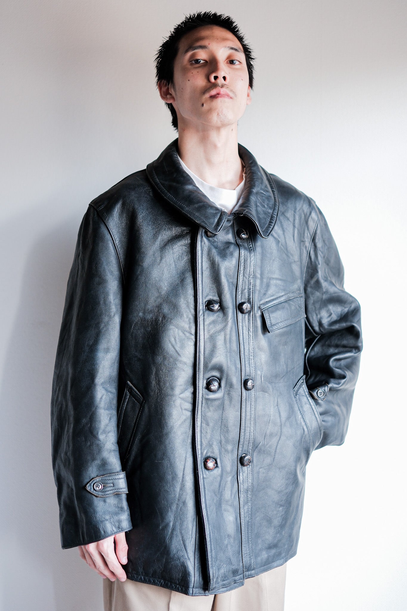 ［~60's］French Vintage Le Corbusier Leather Work Jacket Size.56