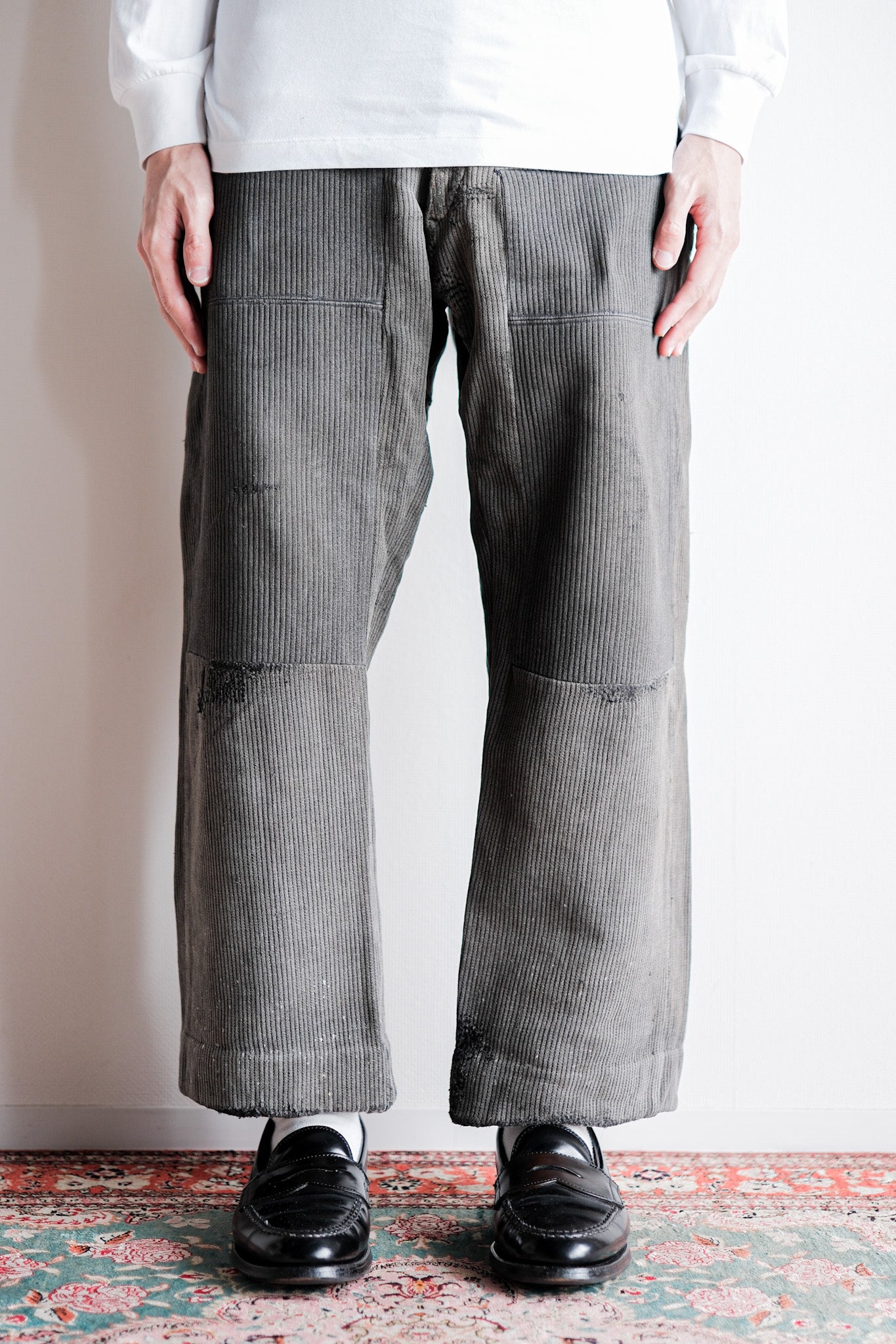 【~40's】French Vintage Gray Cotton Pique Work Pants "Patchwork"