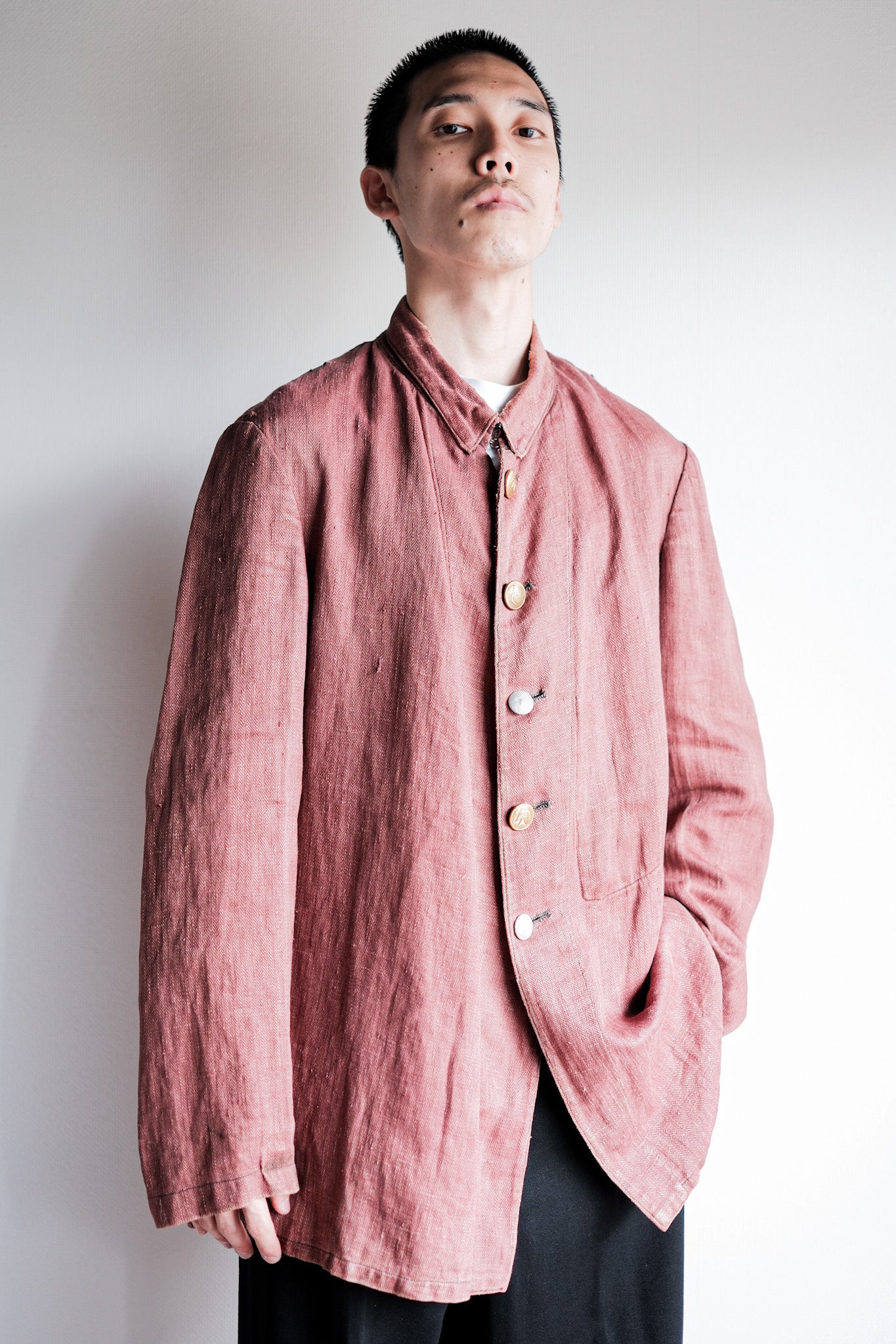 【~40's】German Army Drillich HBT Linen Jacket "Unusual Color"