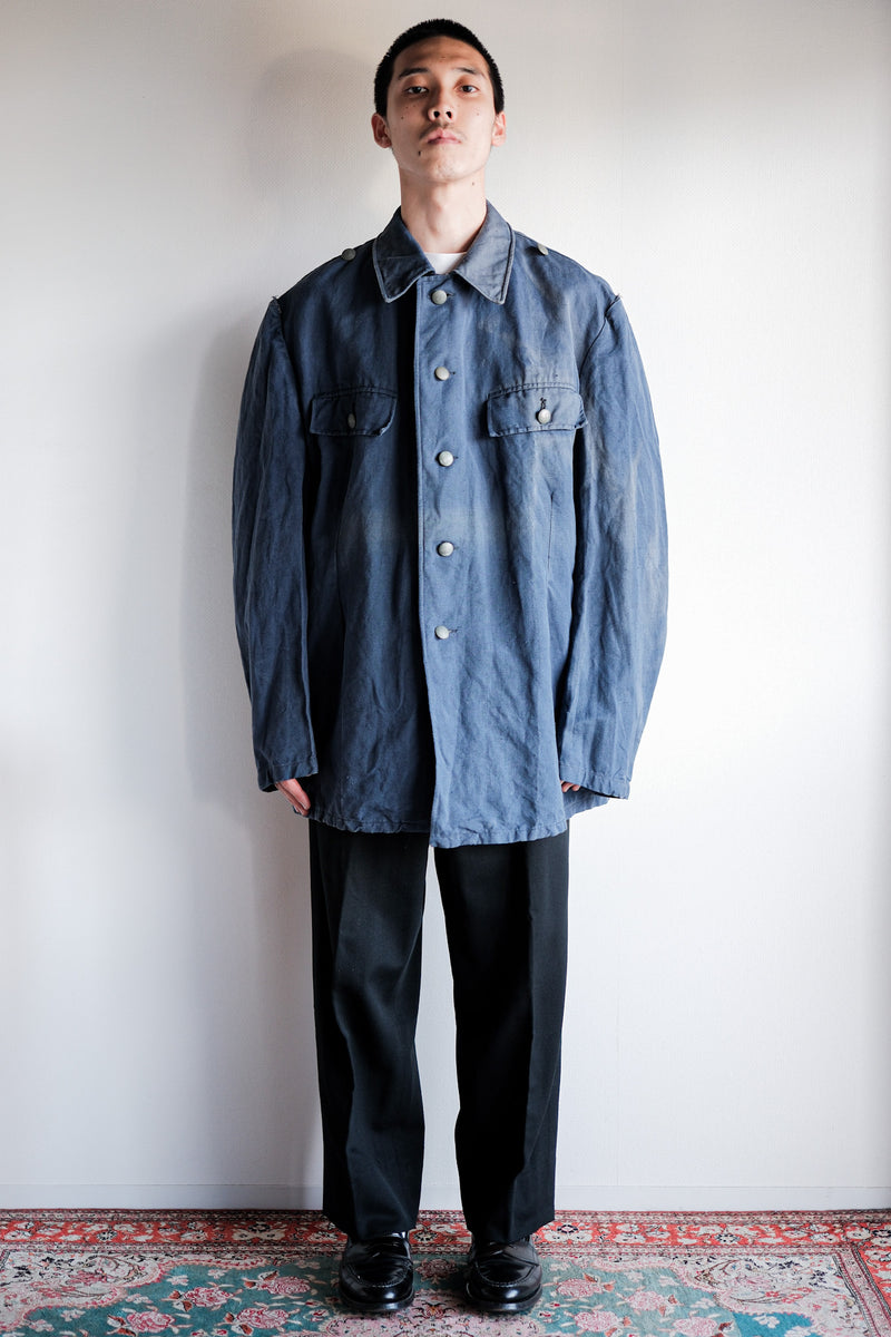 [~40's] เสื้อแจ็คเก็ตผ้าฝ้ายลาย Drillich Indigo ของกองทัพเรือเยอรมัน "Kriegsmarine"