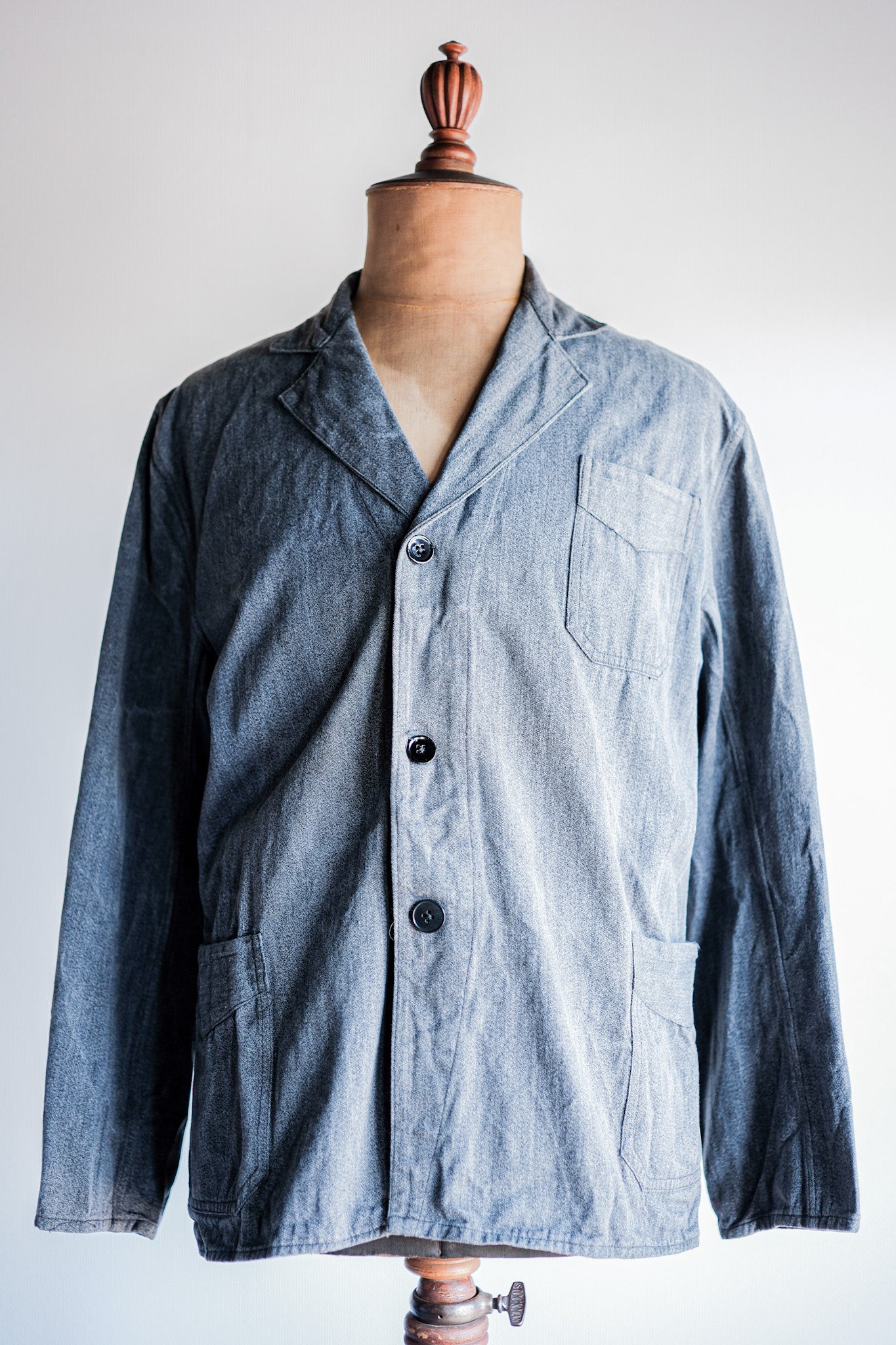 ［~40’s］French Vintage Salt & Pepper Cotton Lapel Work Jacket