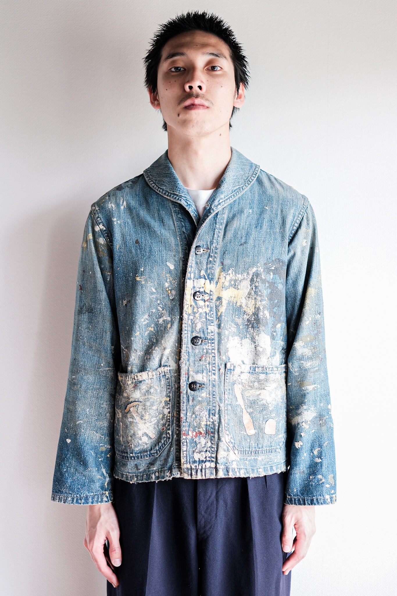 ［~40’s］U.S.NAVY Shawl Collar Denim Coverall “Crazy Paint”