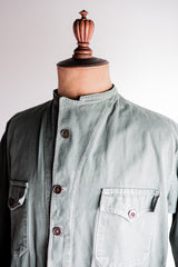 【~50's】French Vintage Green Cotton Twill 4 Pockets Work Jacket "Unusual Pattern"