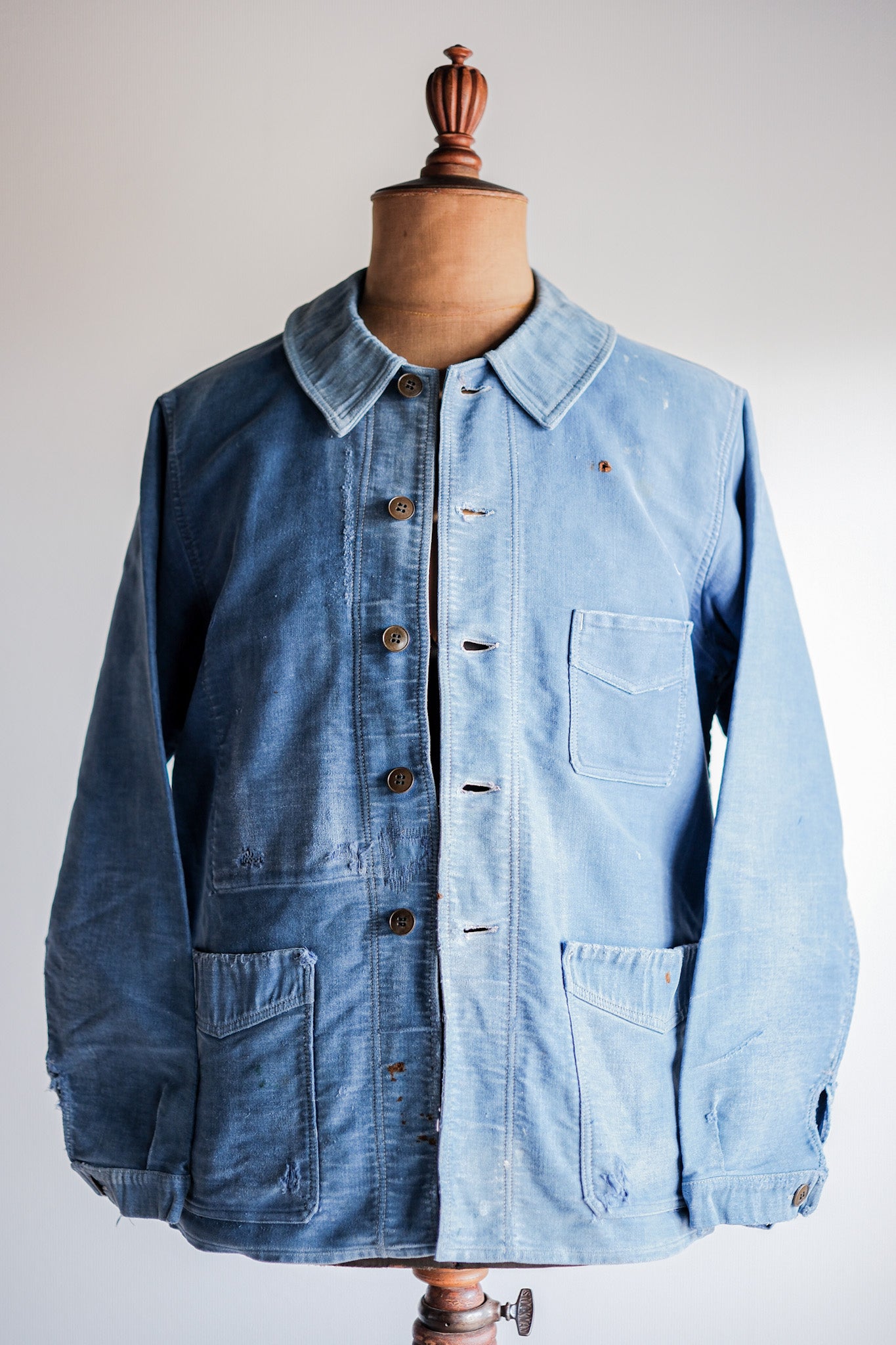 [~ 40's] French Vintage Blue Moleskin Work Jacket "Le Mont St. Michel"