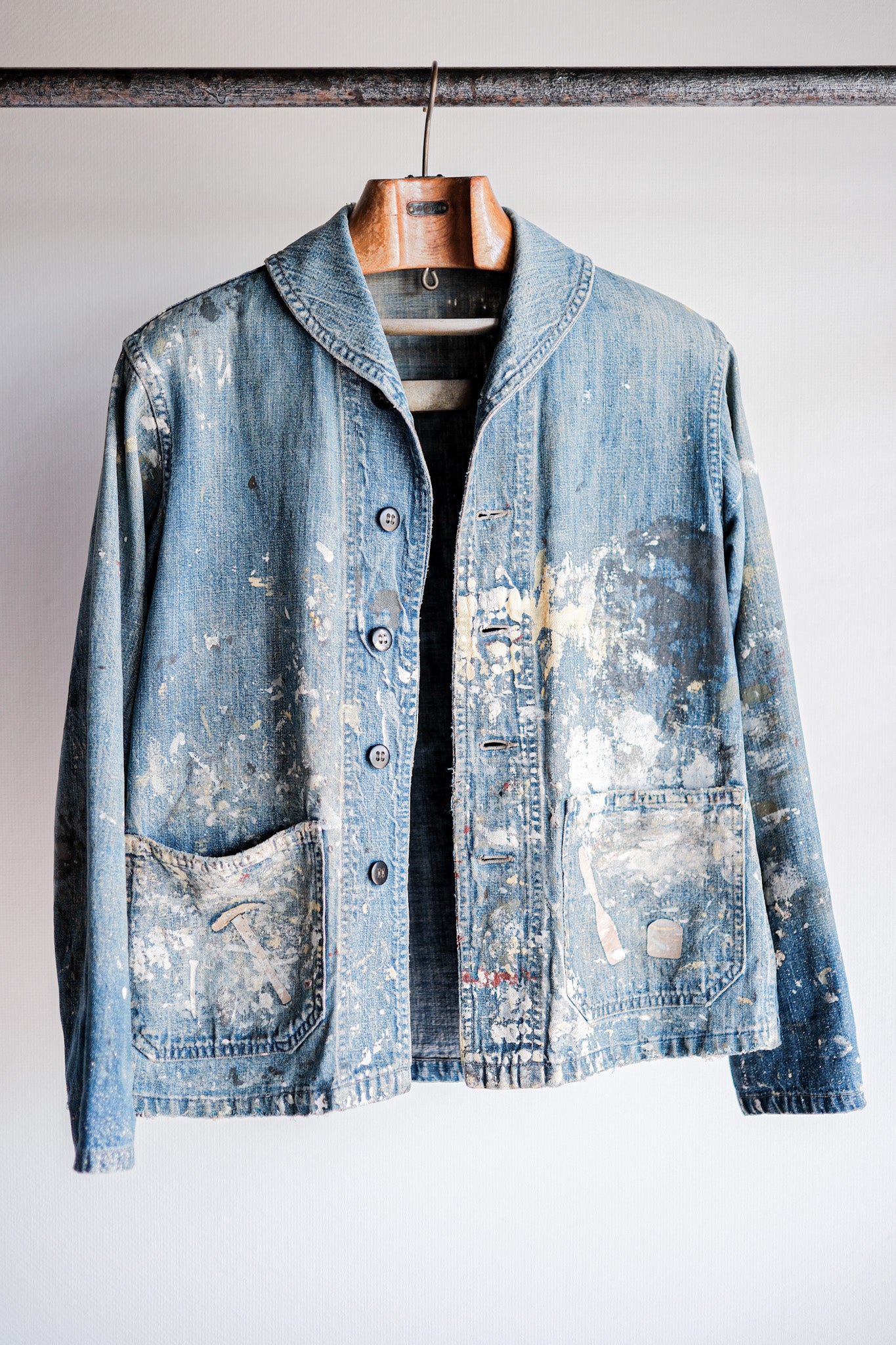 ［~40’s］U.S.NAVY Shawl Collar Denim Coverall “Crazy Paint”