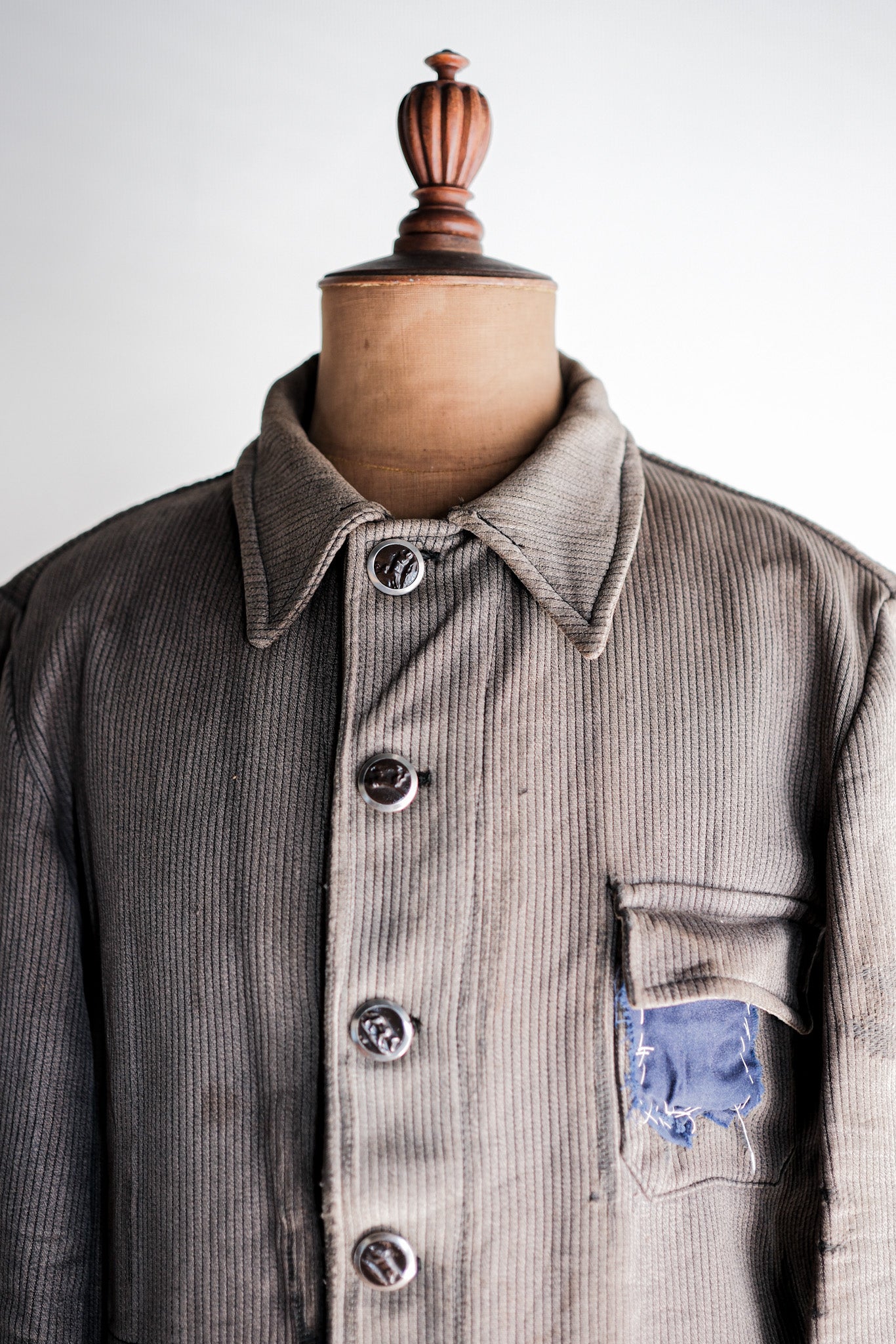 60's】French Vintage Brown Gray Cotton Pique Hunting Jacket