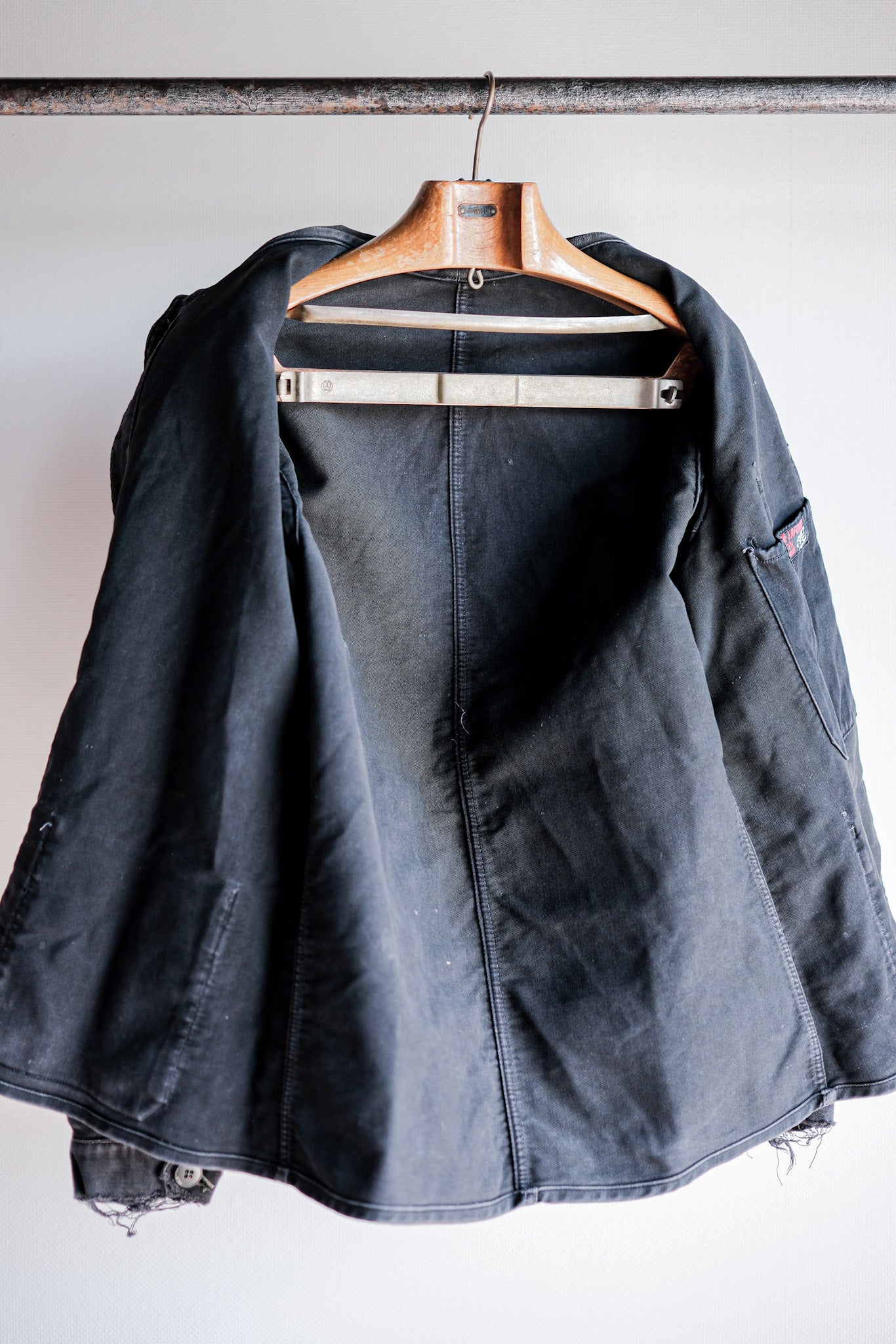 [~ 40's] French Vintage Black Moleskin Work Jacket "Adolphe Lafont"