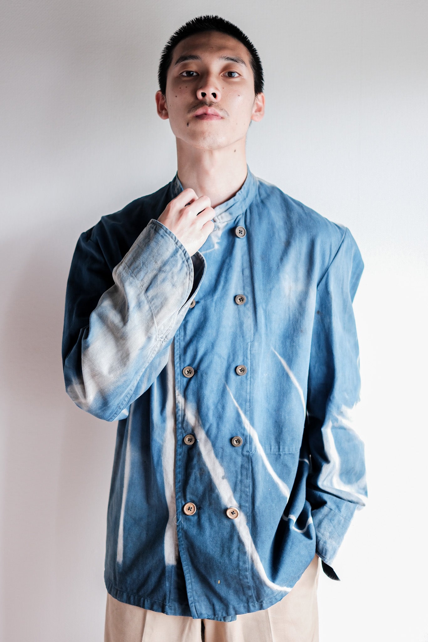 Veste de travail à double poitrine en coton indigo "Karim Hadjab" "4 Seasons"