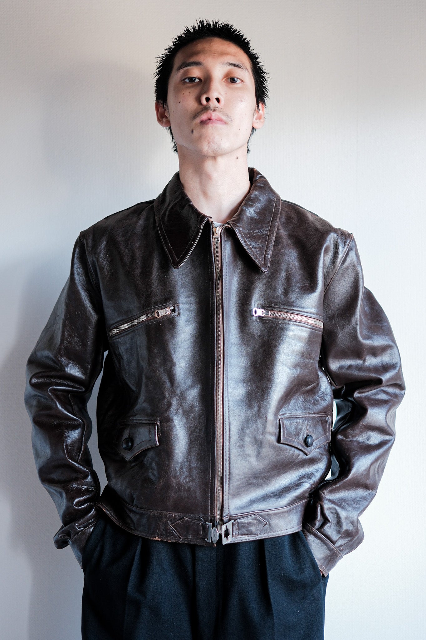 【~30's】French Vintage Hartmann Type Motorcycle Leather Jacket