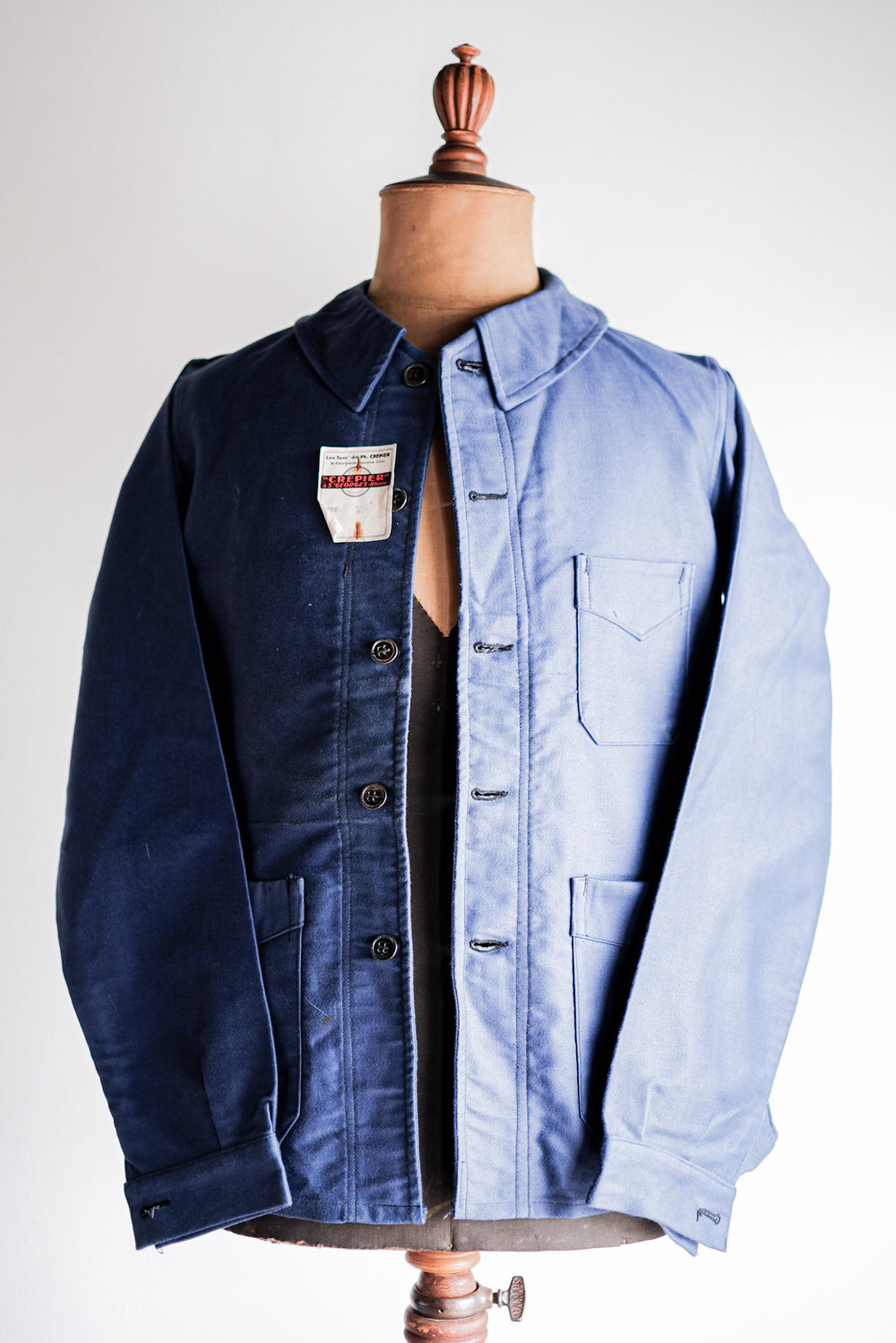 【~40's】French Vintage Blue Moleskin Work Jacket Size.46 "CREPIER" "Dead Stock"