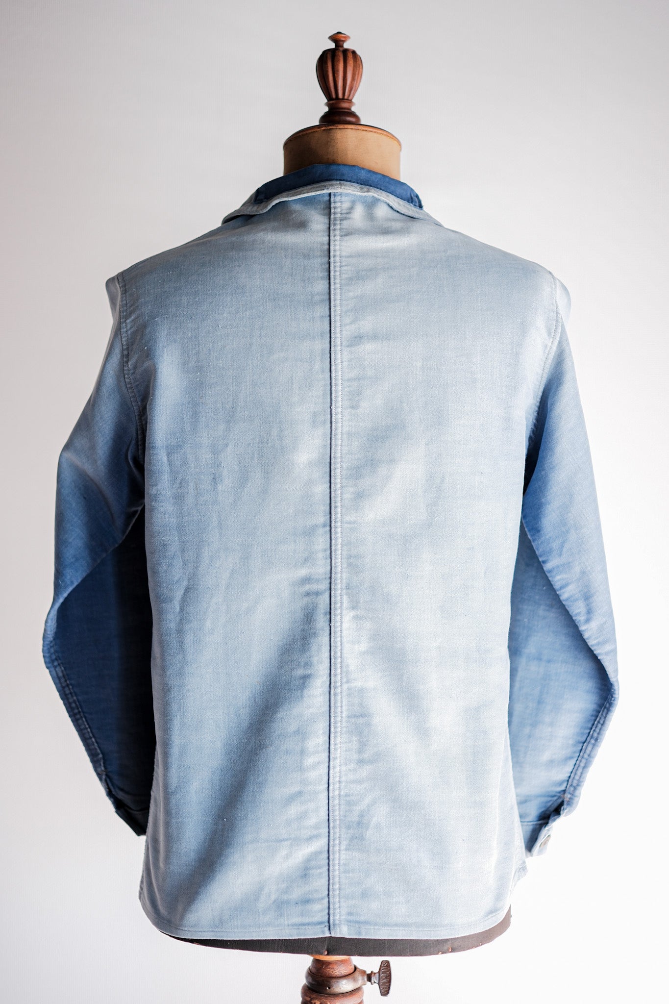 [~ 40 '] 프랑스 빈티지 블루 몰스 피부 작업 재킷 "4 버튼"