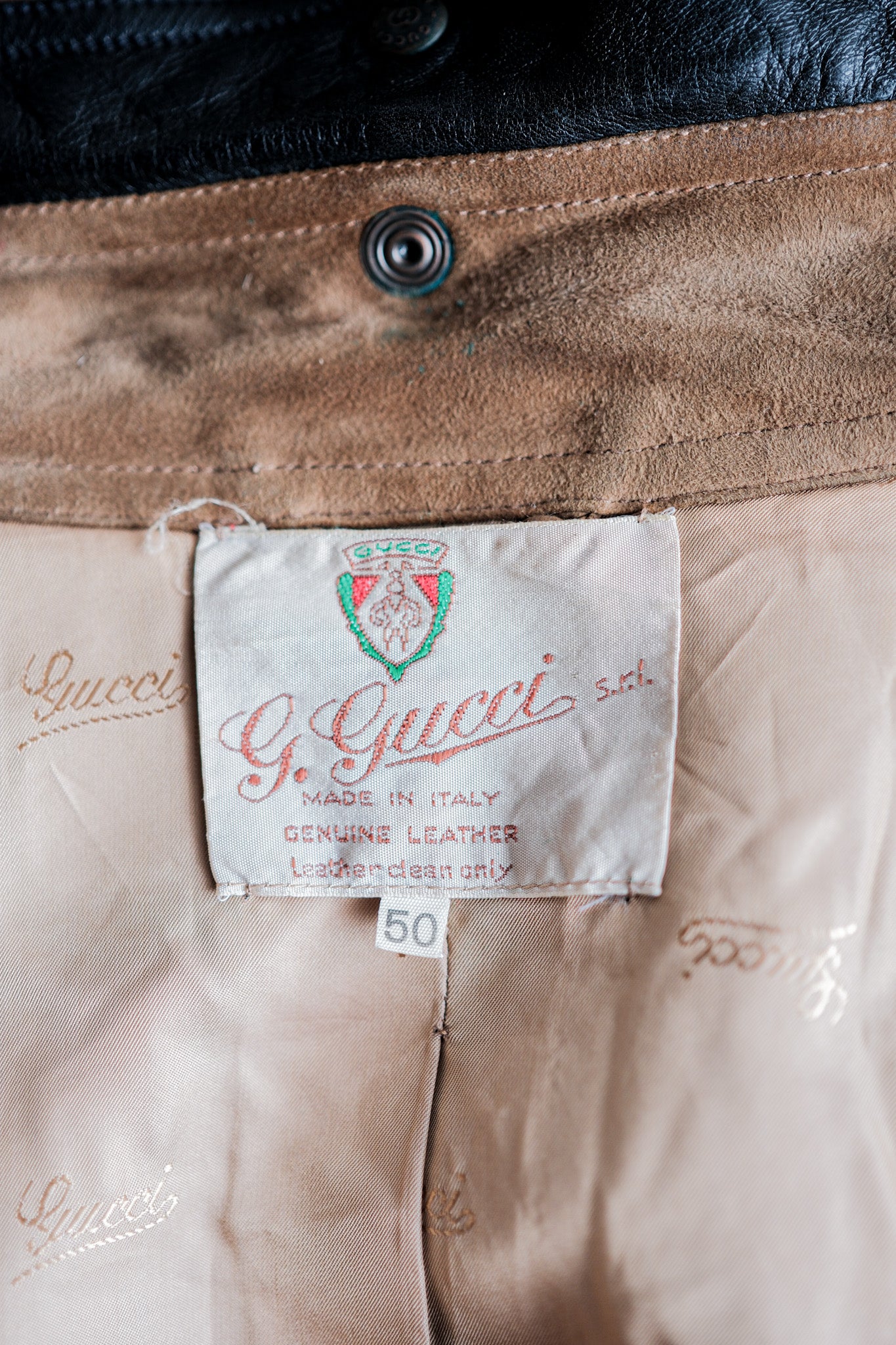[~ 70 년대] Old Gucci 2 톤 가죽 자켓 크기 .50