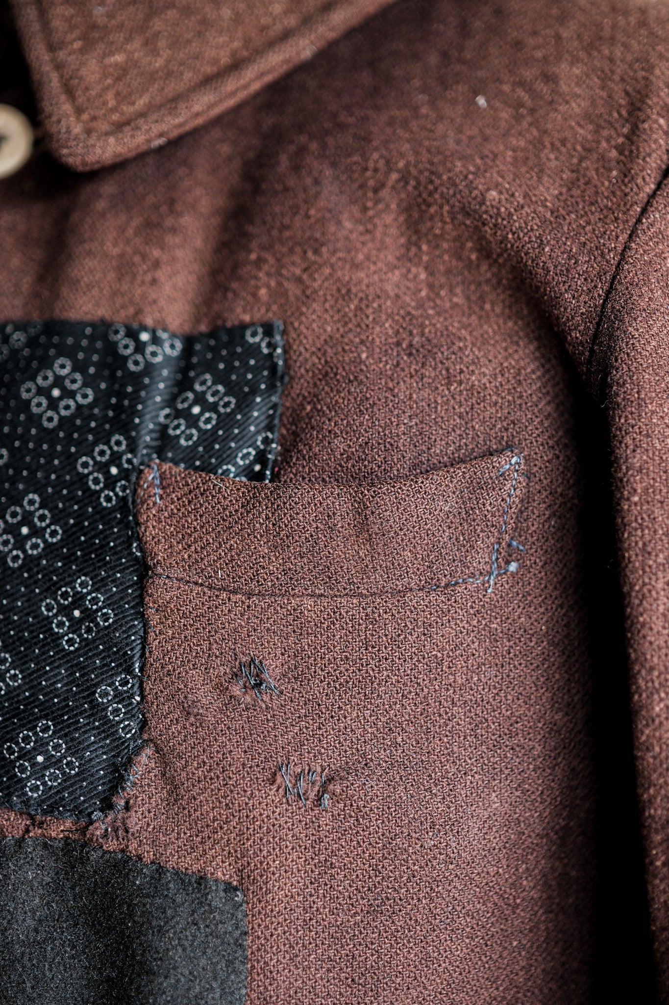 【~20's】French Vintage Brown Wool Work Jacket "Patchwork"