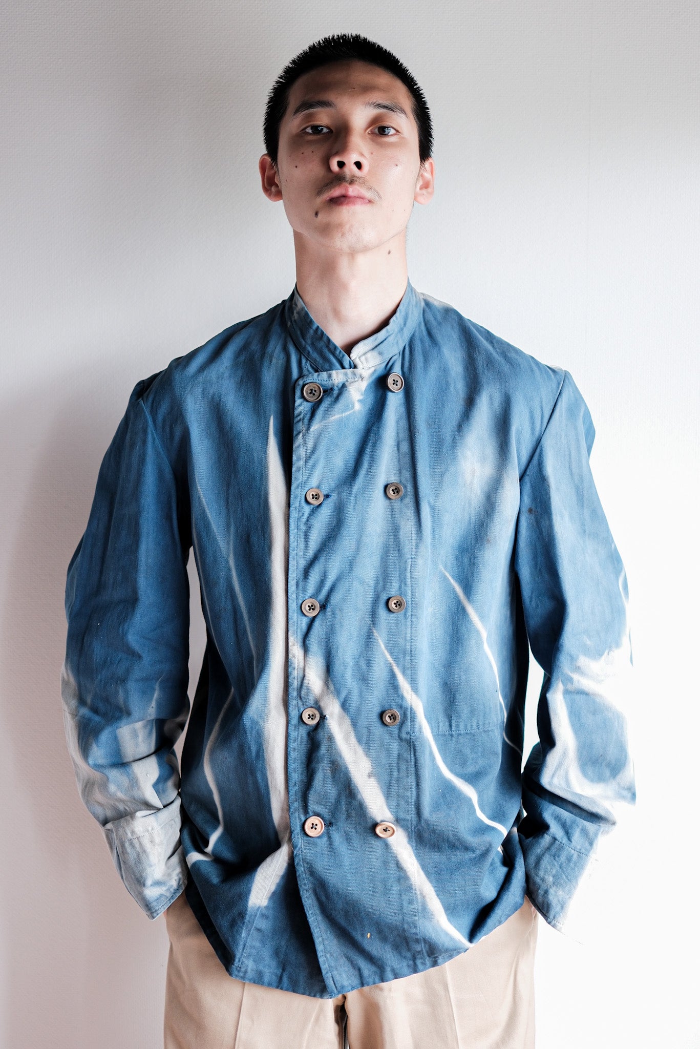 Veste de travail à double poitrine en coton indigo "Karim Hadjab" "4 Seasons"