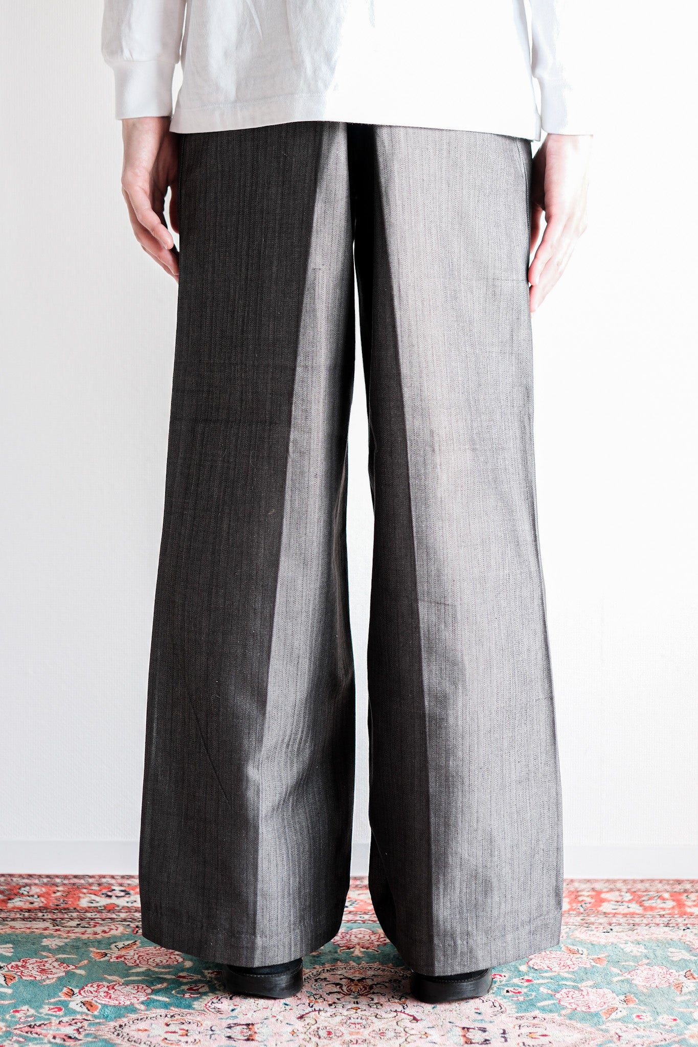 ［~30's］French Vintage Salt & Pepper Cotton HBT Work Pants “Dead Stock”