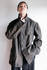 [~30's] French Vintage Grey Wool Hunting Jacket With Chin Strap "Boro"