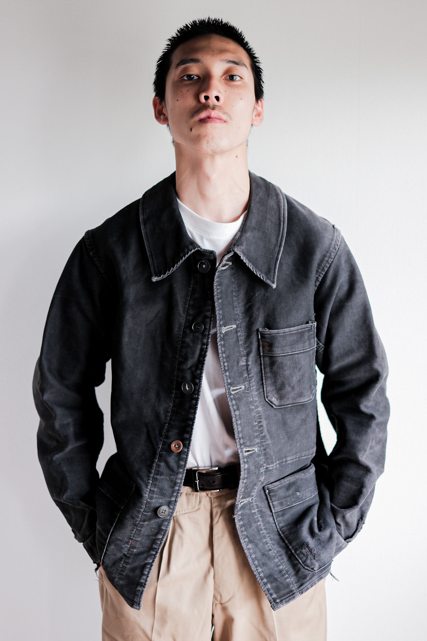 ［~40's］French Vintage Black Moleskin Work Jacket "Adolphe Lafont"