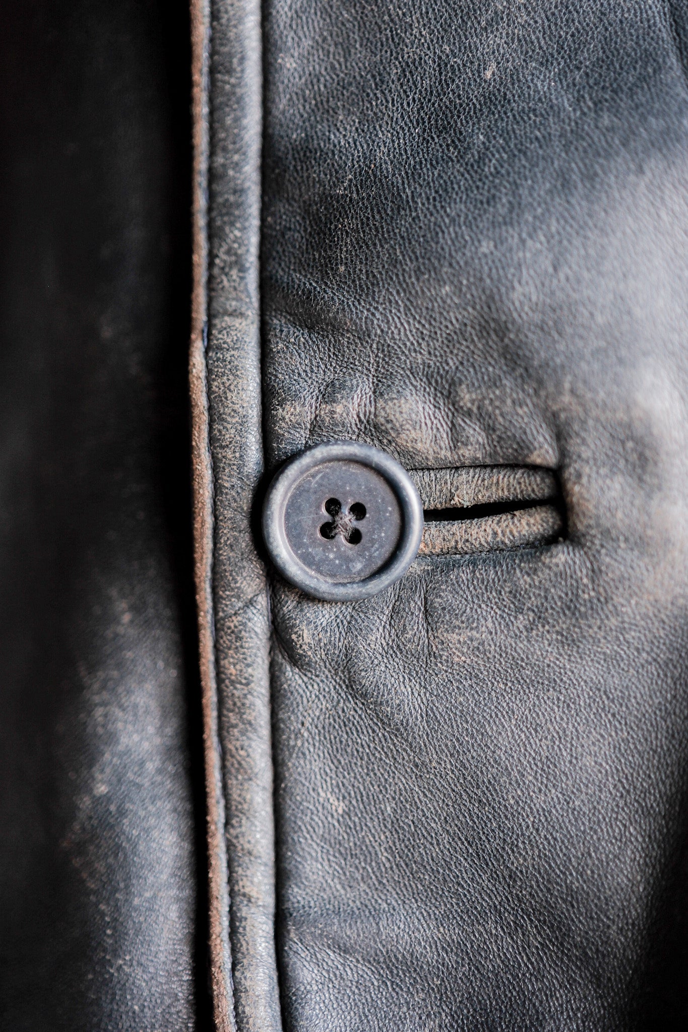 ［~50's］French Vintage Double Breasted Leather Work Coat With Chin Strap