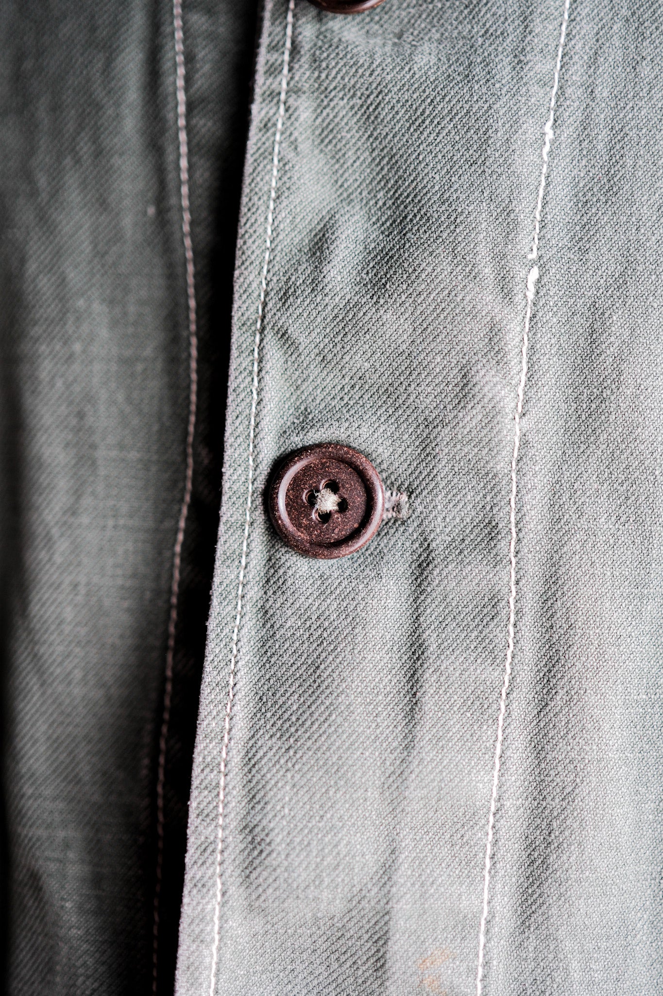 ［~50's］French Vintage Green Cotton Twill 4 Pockets Work Jacket "Unusual Pattern"