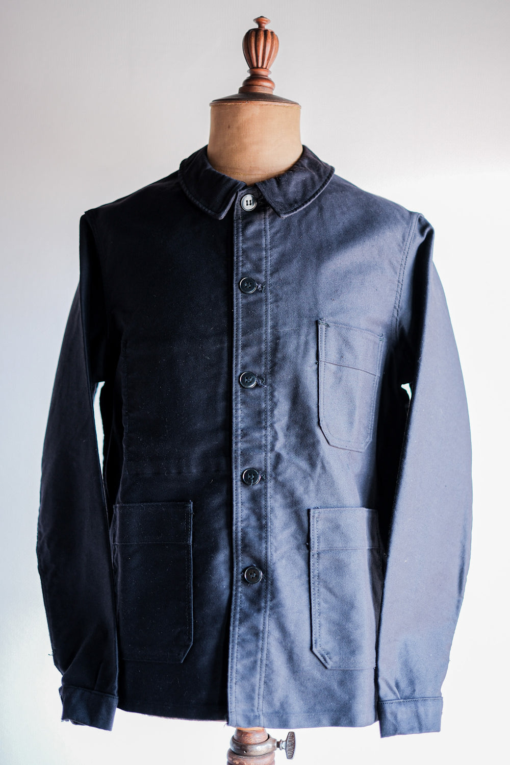 【~60's】French Vintage Black Moleskin Work Jacket Size.50 "Le Mont St. Michel" "Dead Stock"