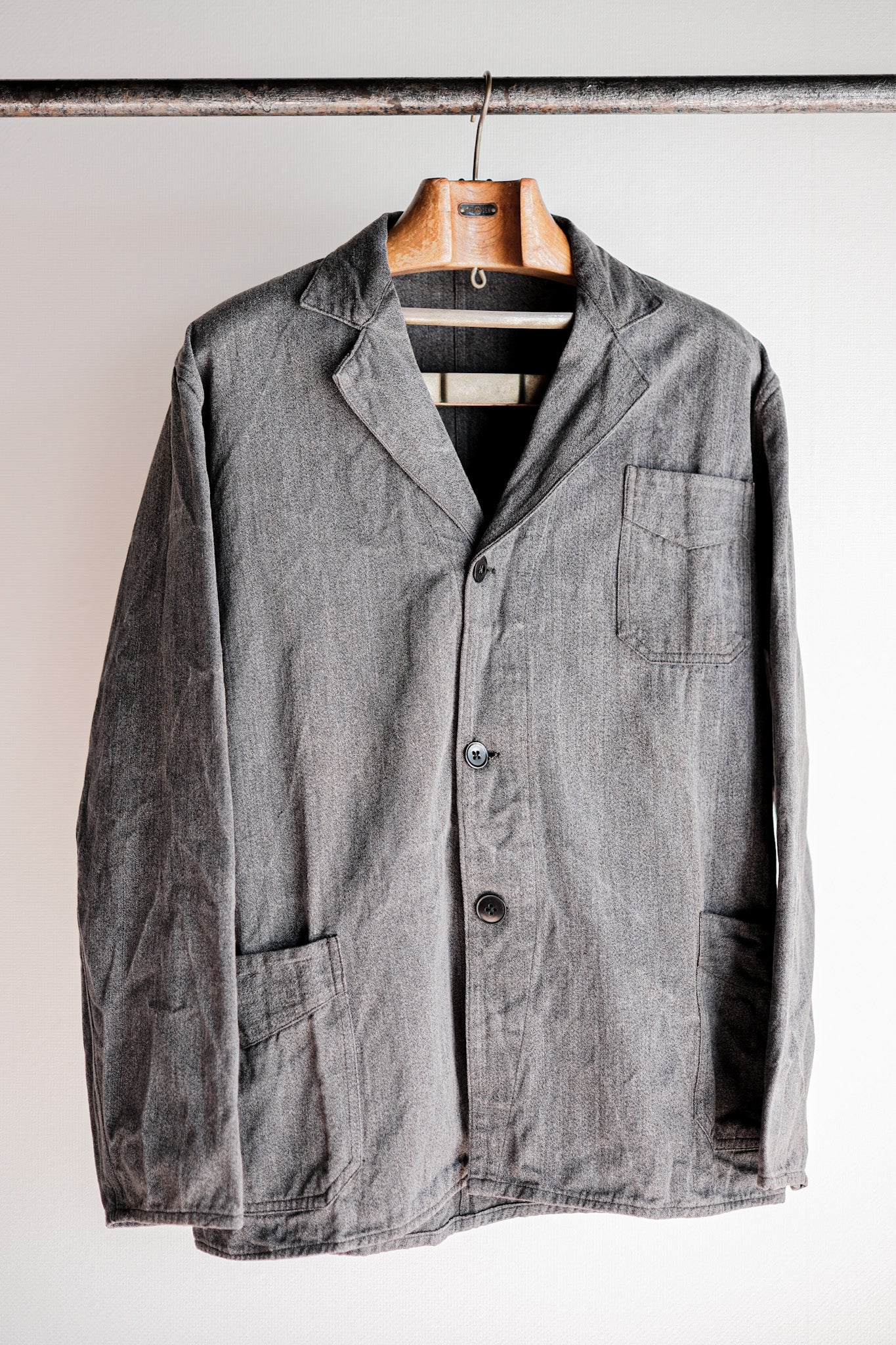 [~ 40's] French Vintage Salt & Pepper Cotton Lapel Work Jacket