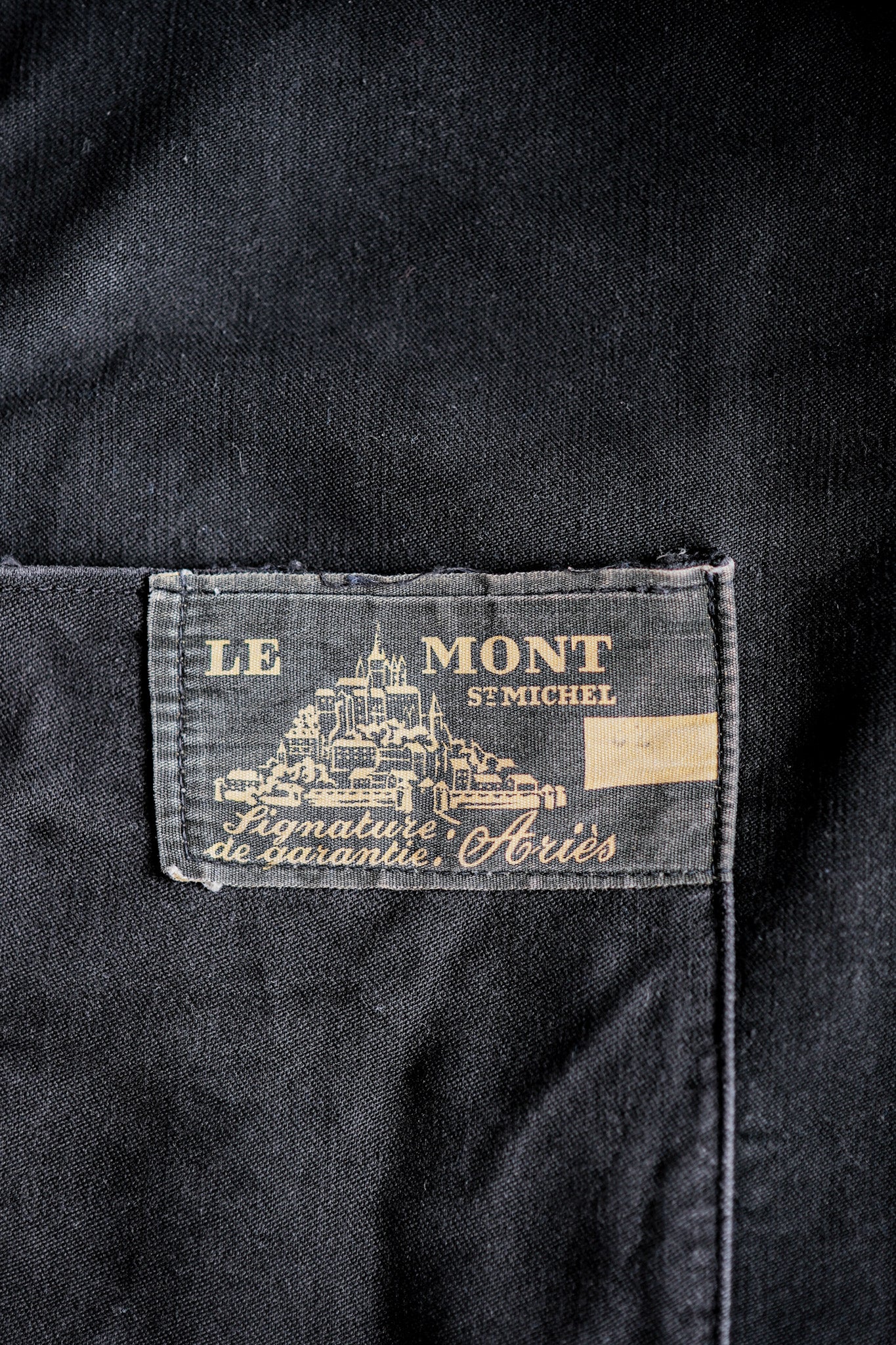 【~50's】French Vintage Black Moleskin Work Jacket Size.52 "Le Mont St. Michel"