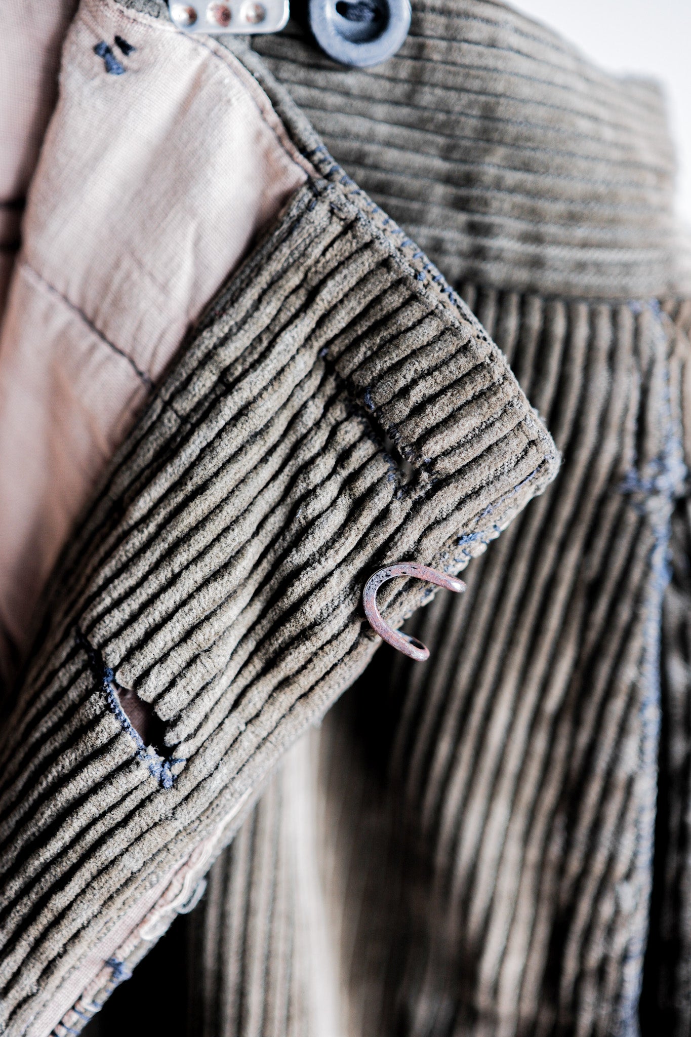 ［~40's］French Vintage Brown Corduroy Work Pants "Boro"