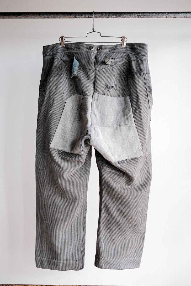 [~ 40's] French Vintage Grey Cotton Pique Work Ows "Patchwork"