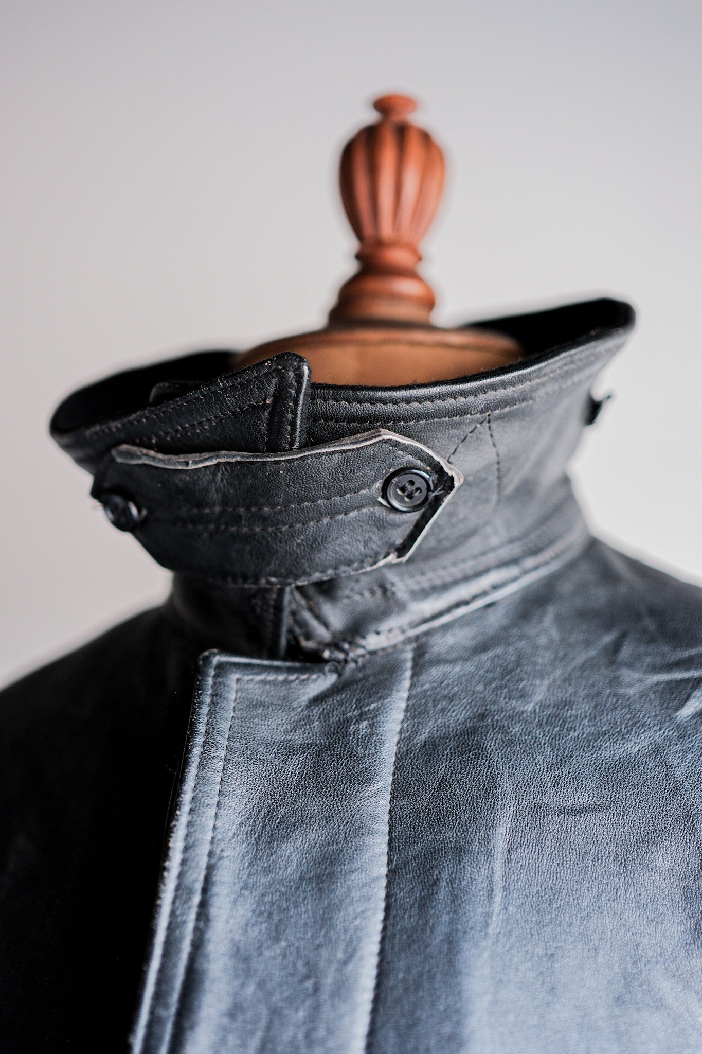 ［~60's］French Vintage Black Leather Work Jacket "Wool Collar"