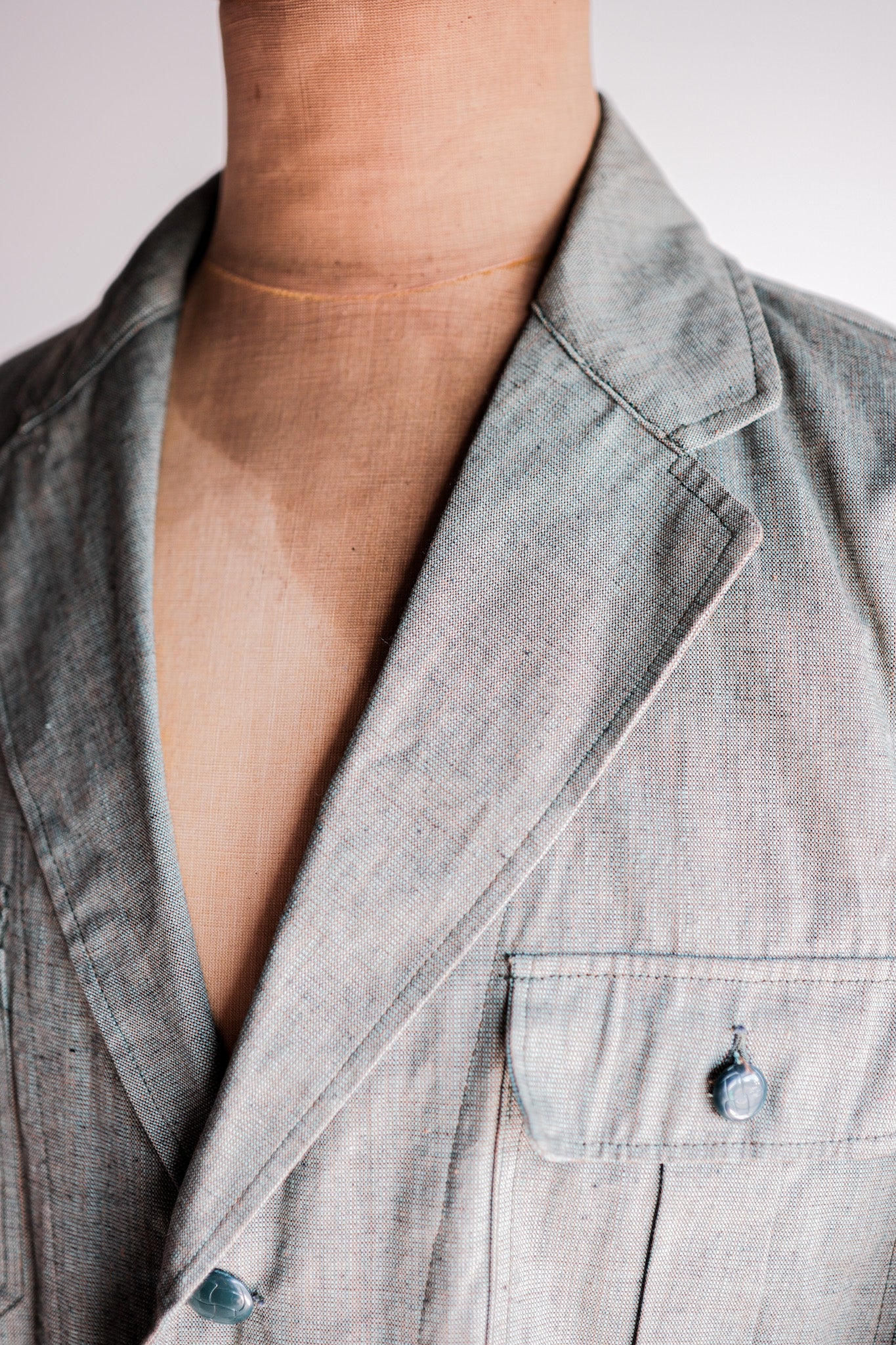 ［~40's］German Vintage Green Chambray 4 Pockets Lapel Work Jacket “Dead Stock”