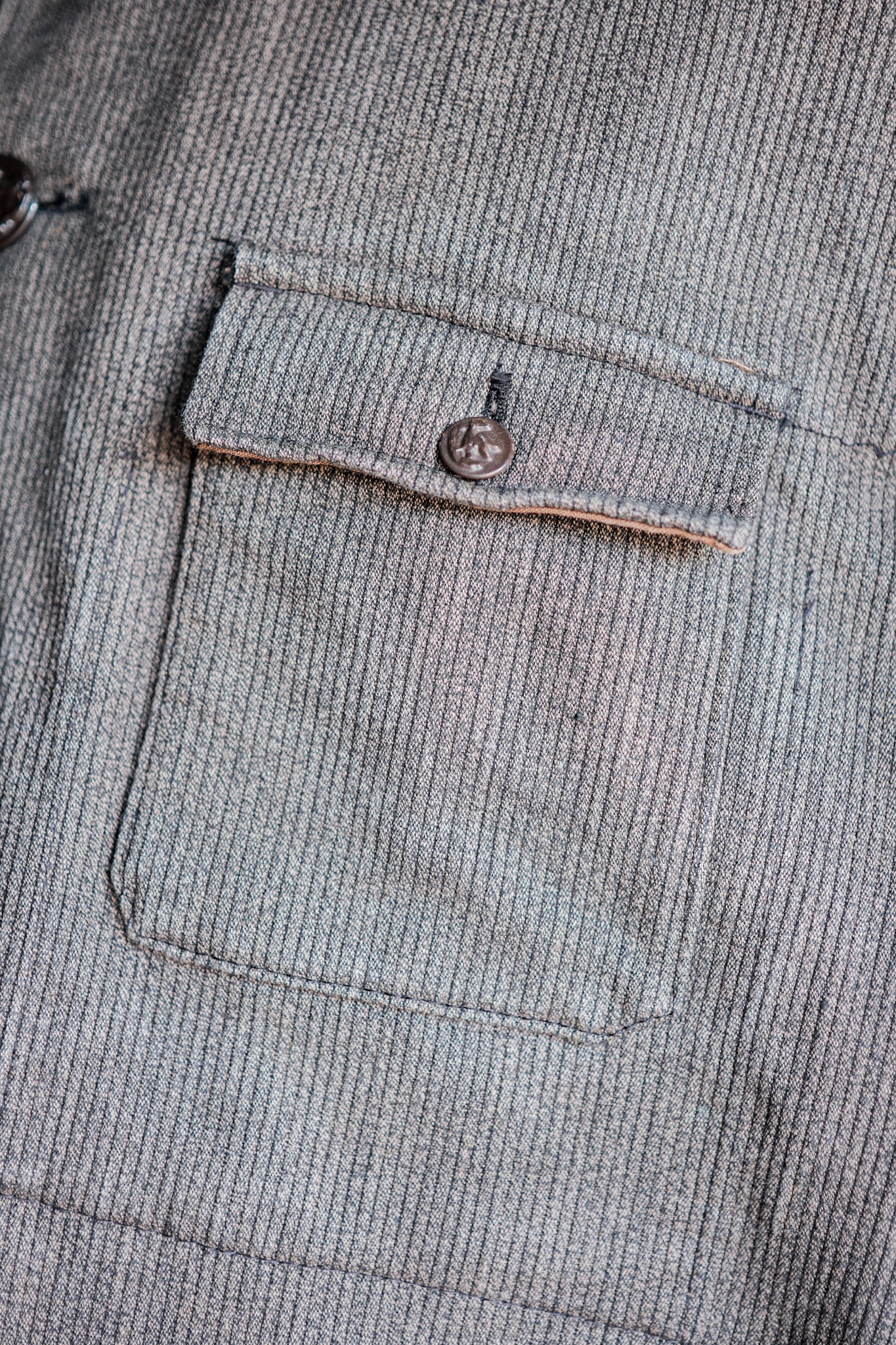 ［~60's］French Vintage Brown Gray Salt & Pepper Cotton Pique Hunting Jacket "Le Mont St. Michel"