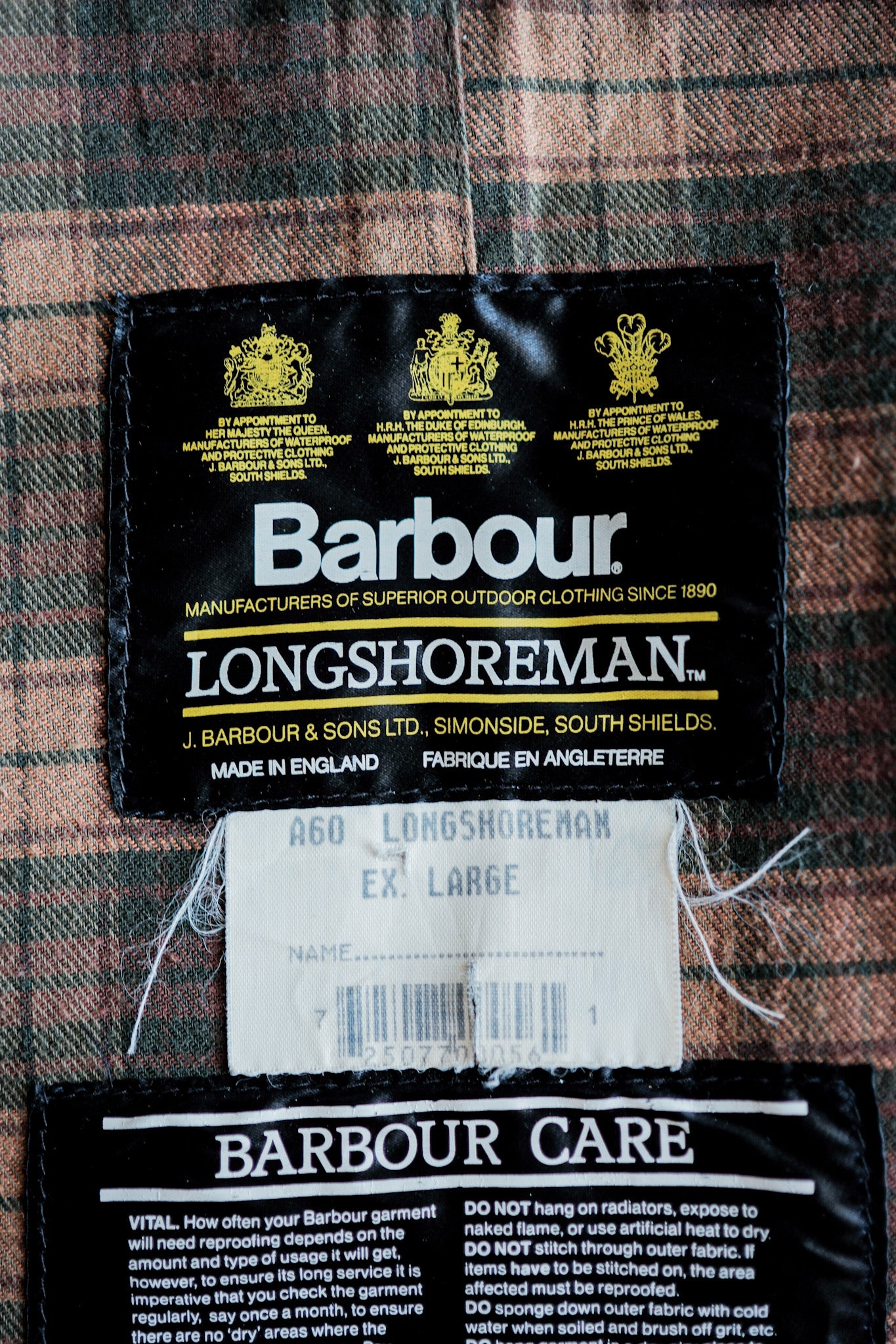 ［~90’s］Vintage Barbour “LONGSHOREMAN” 3 Crest Size.EX LARGE