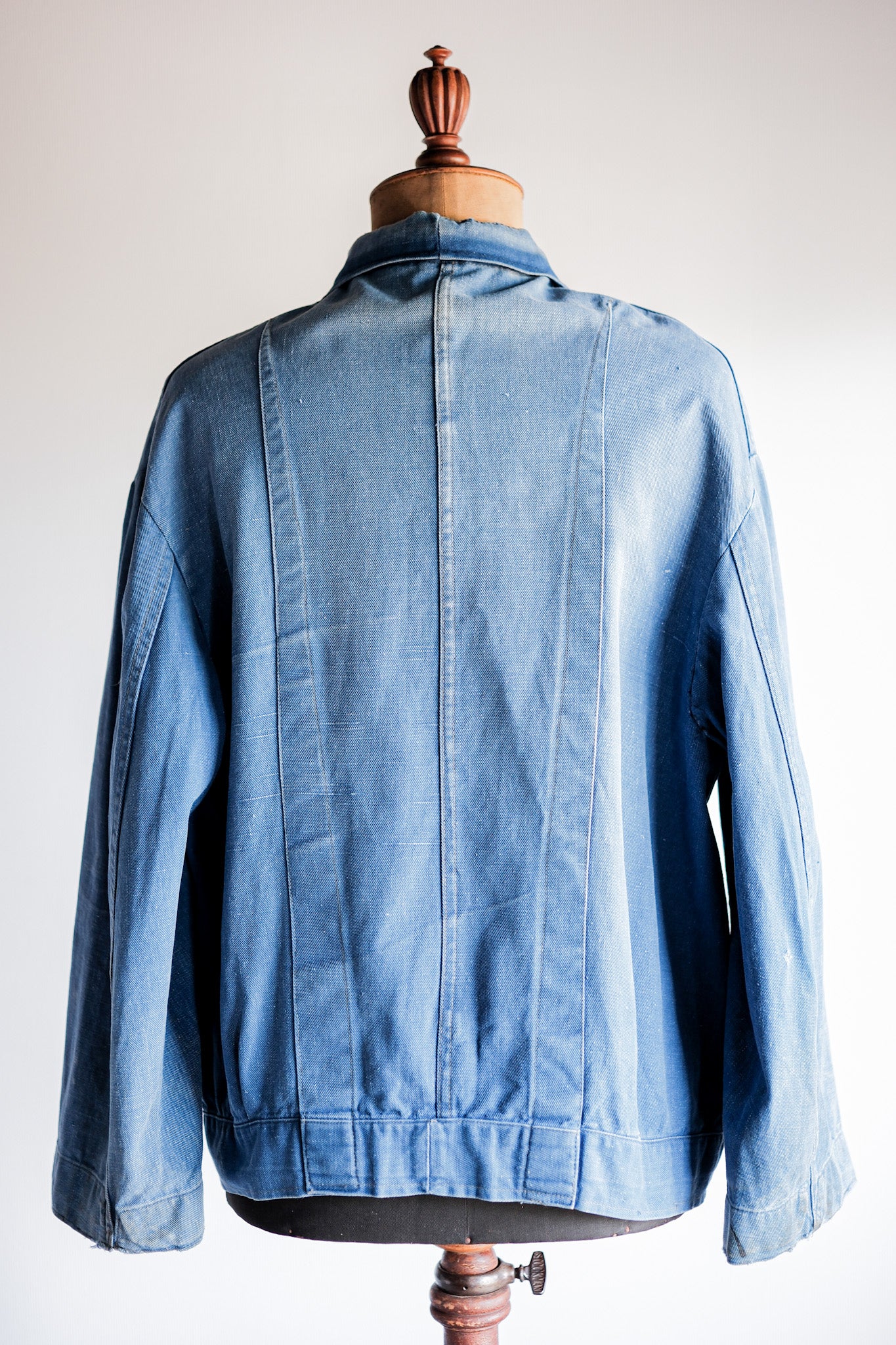 [~ 40 '] 프랑스 빈티지 인디고면 린넨 트 와일 작업 재킷