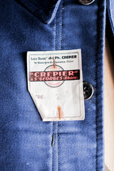 [~ 40's] แจ็คเก็ตตัวตุ่นสีน้ำเงินโบราณฝรั่งเศสขนาด 46 "Crepier" "Dead Stock"