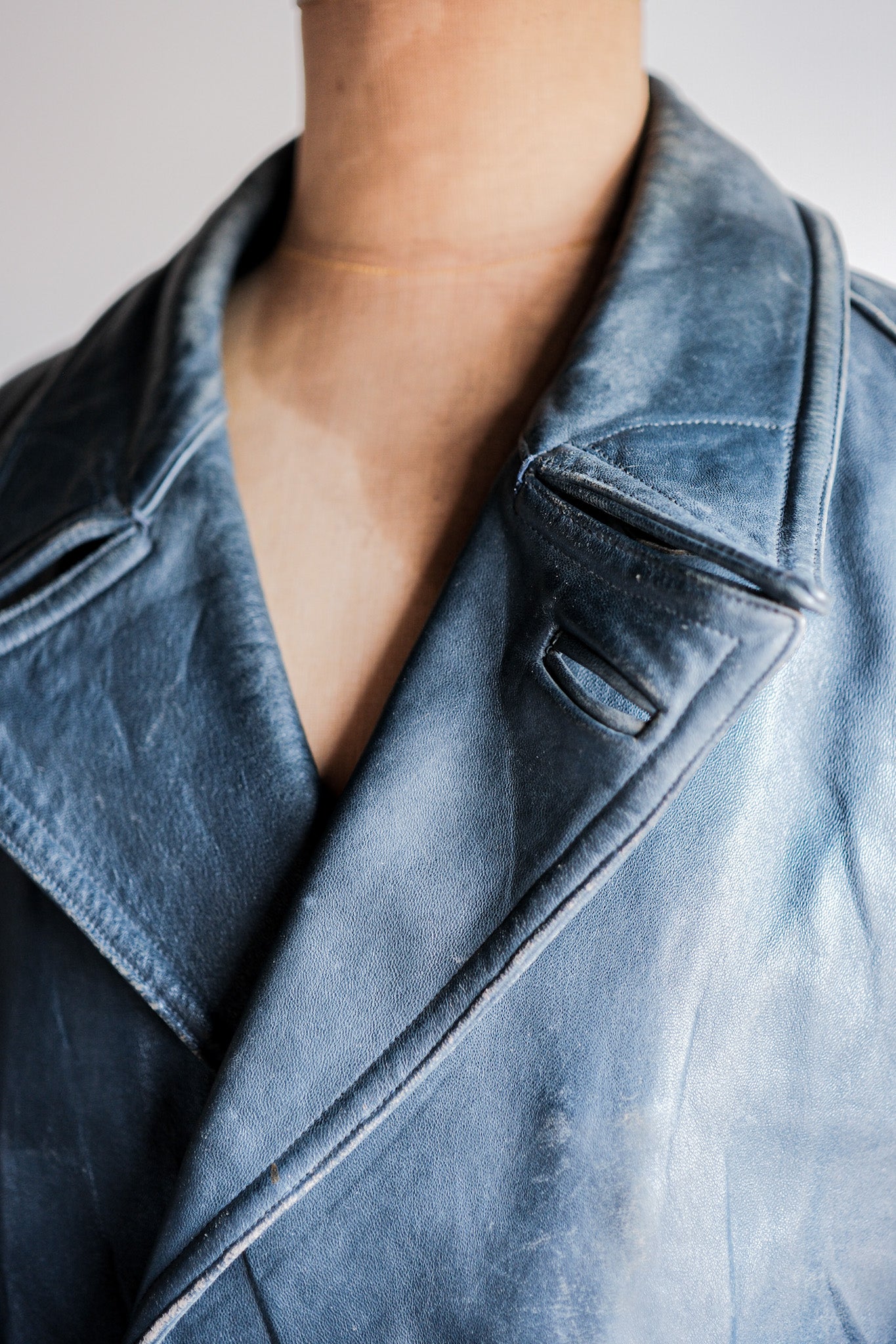 ［~50's］French Vintage Double Breasted Leather Work Coat With Chin Strap