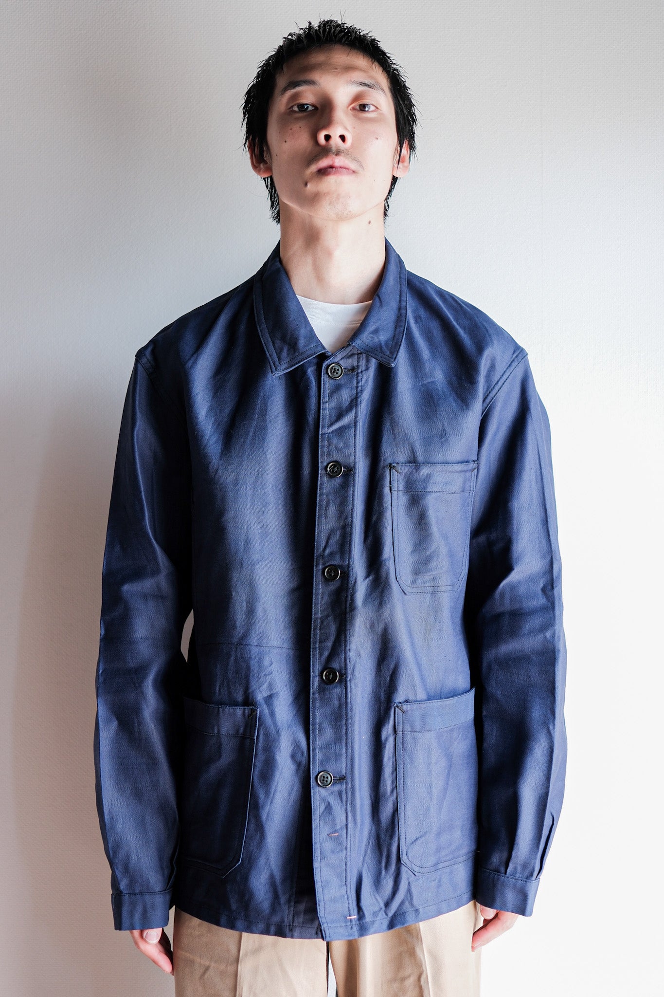 [~ 50's] French Vintage Blue Thin Twil Work Jacket "Vulcain" "Dead Stock"