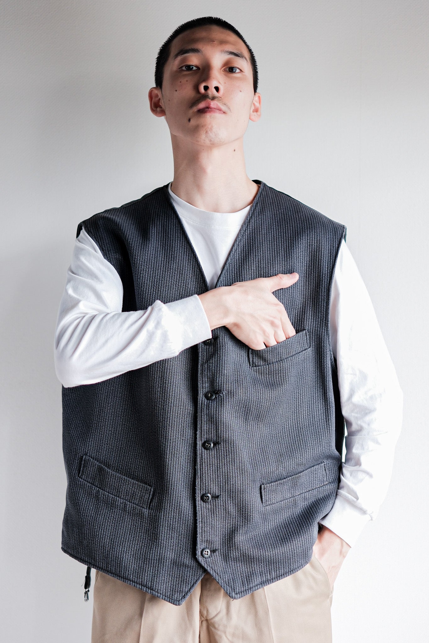 ［~60's］French Vintage Gray Cotton Pique Work Gilet