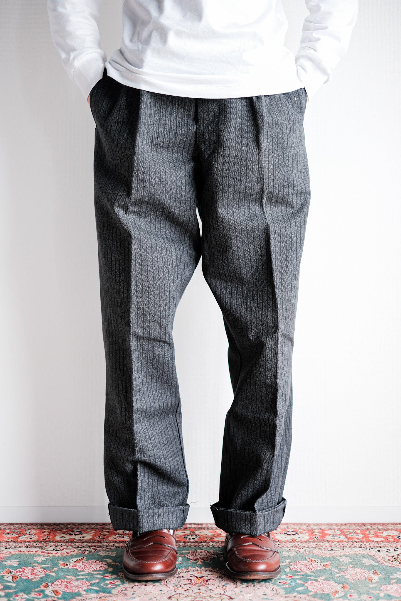 ［~40's］French Vintage Salt & Pepper Cotton Striped Work Pants "Dead Stock"