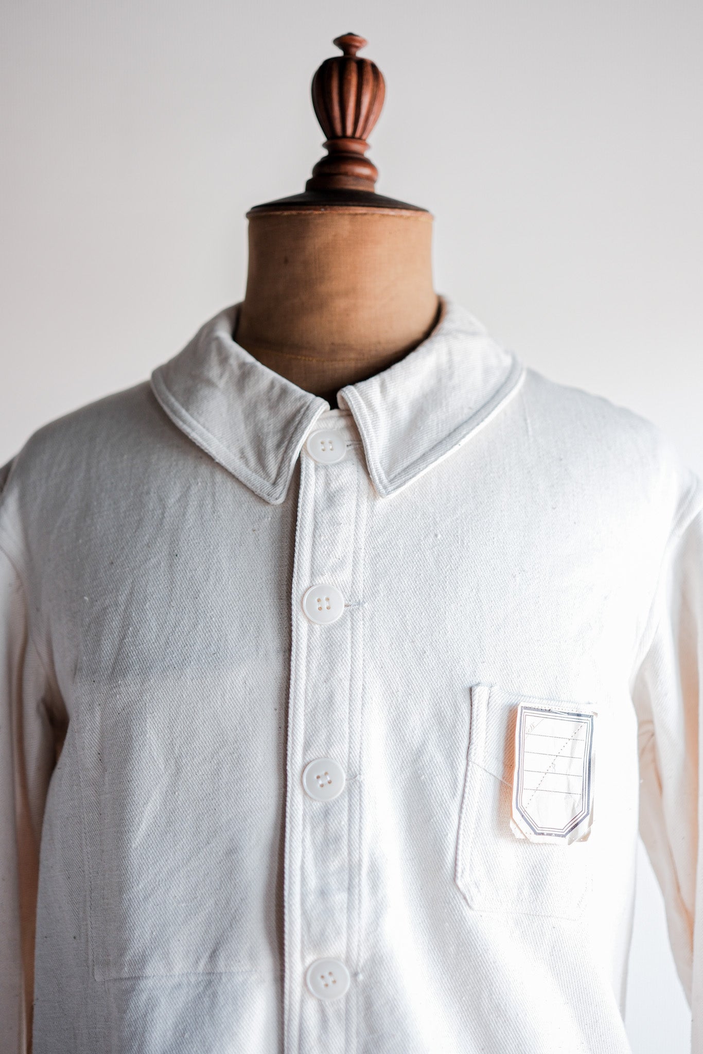 [~ 40's]Français vintage White Cotton Twill Work Jacket Taille.48 « Dead Stock »