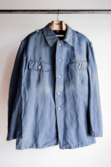 [~40's] เสื้อแจ็คเก็ตผ้าฝ้ายลาย Drillich Indigo ของกองทัพเรือเยอรมัน "Kriegsmarine"