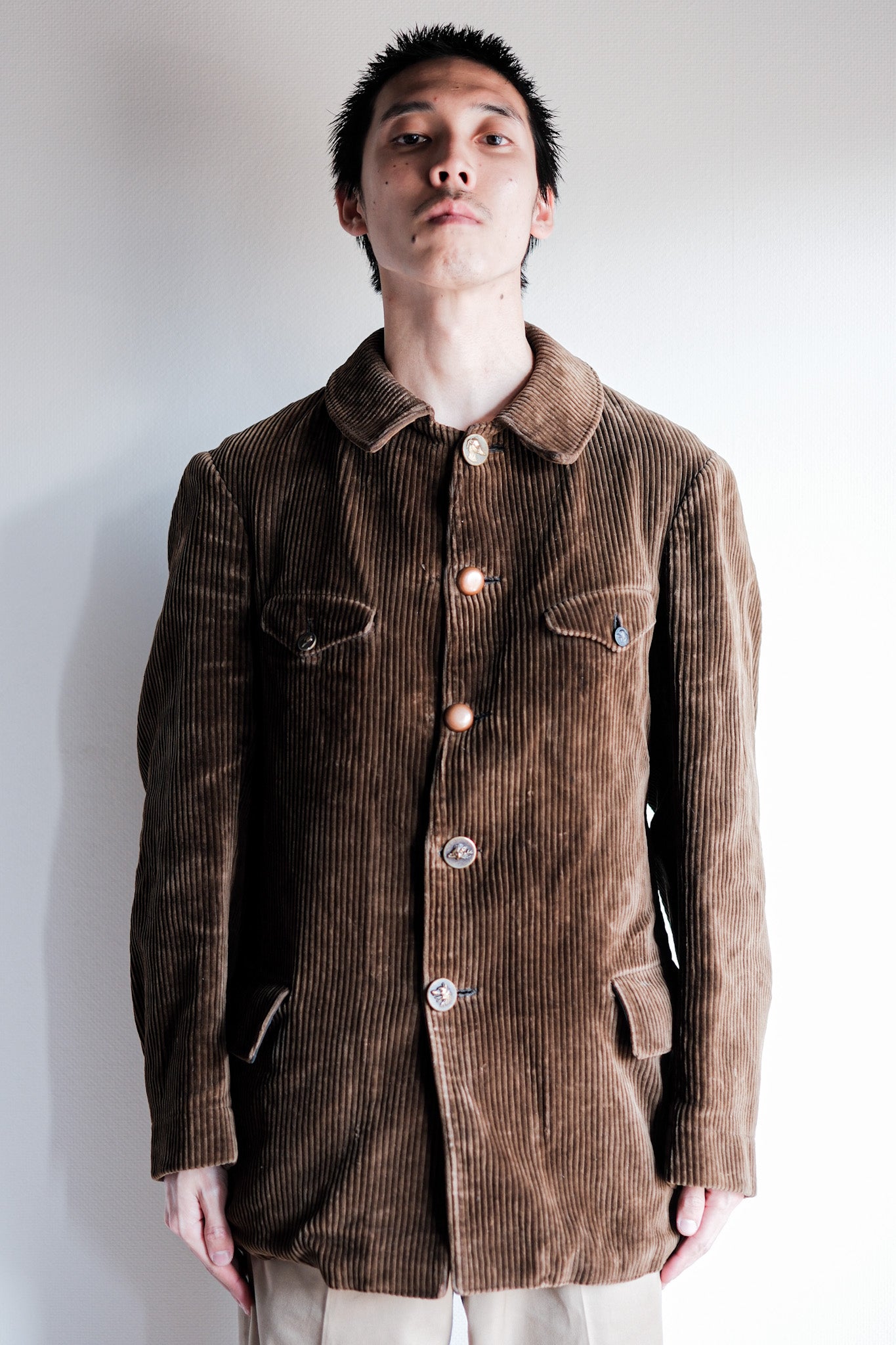 40's】French Vintage Brown Corduroy Gamekeeper Hunting Jacket