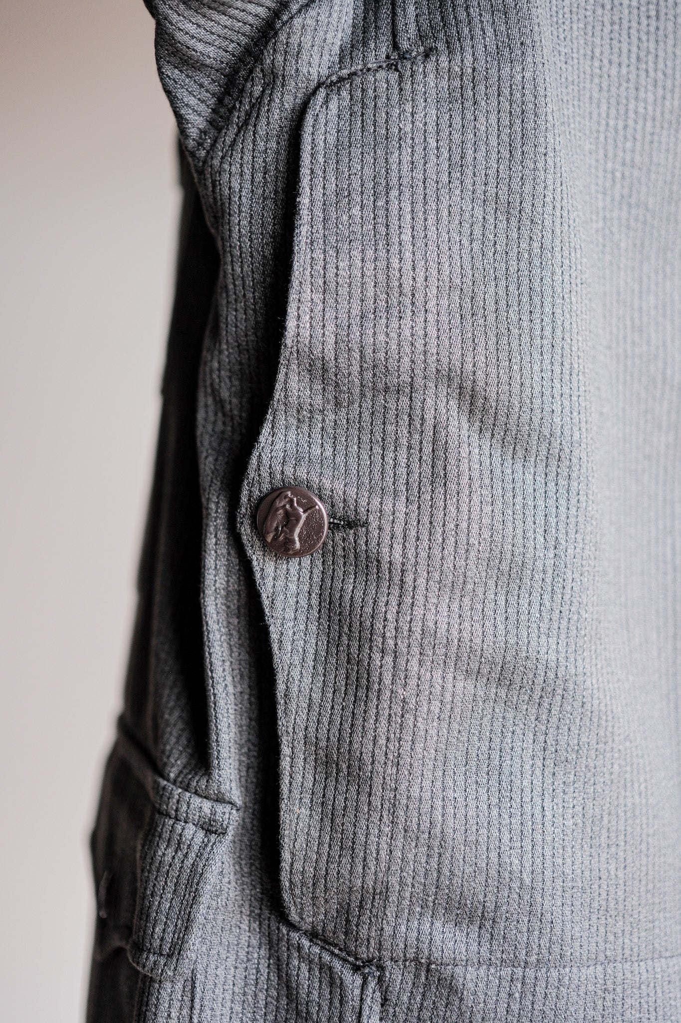 ［~50's］French Vintage Gray Cotton Pique Hunting Jacket With Chin Strap "Dead Stock"