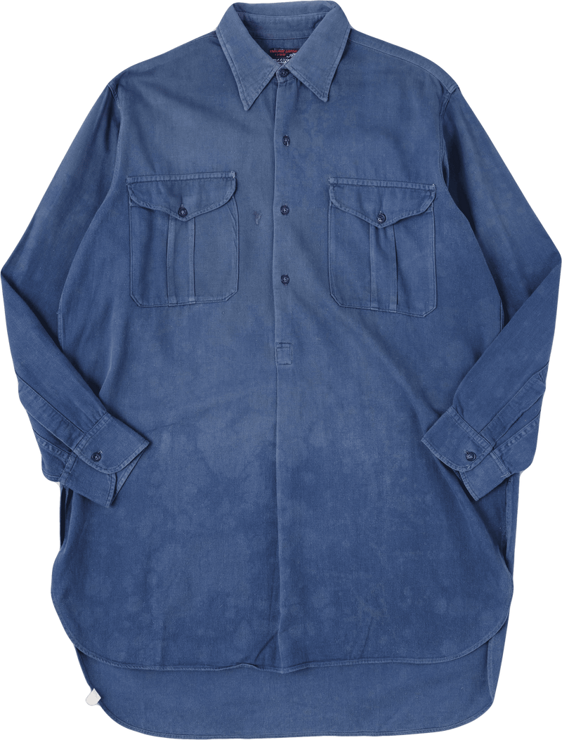 【~50’s】French Vintage Blue Cotton Twill Grandpa Shirt Size.41 "Adolphe Lafont"