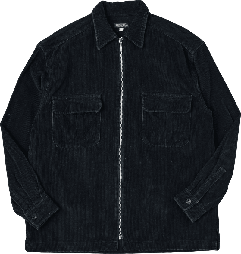 【~90's】Italian Vintage Dark Navy Corduroy Zip Up Shirt Jacket