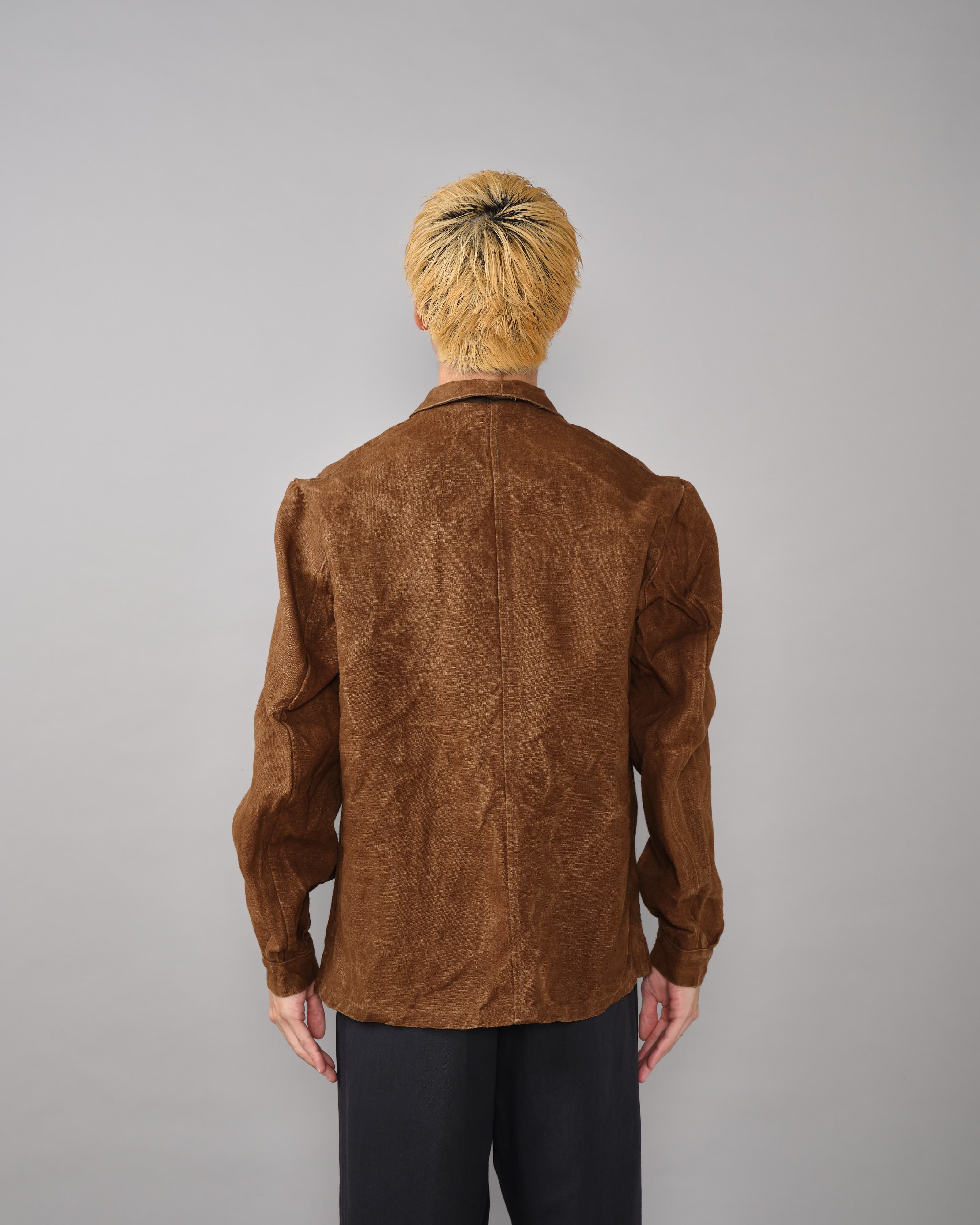 brown's 50s 60s コットンギャバ　ワークジャケット　ライナー付き 50's】French Vintage Brown Linen Canvas Work Jacket Size.52-62