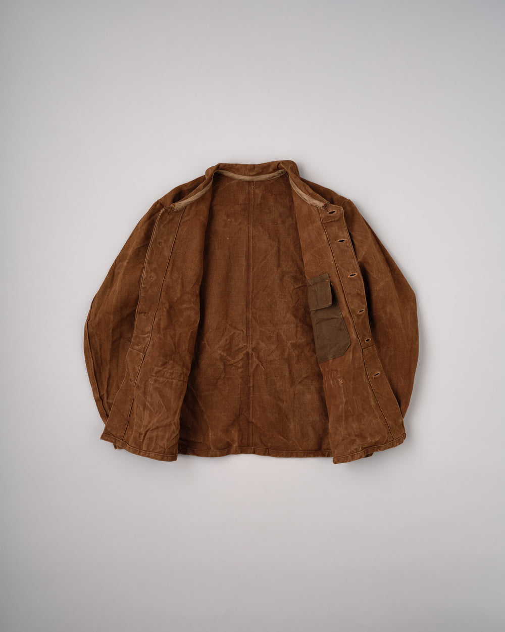 [~50's] French Vintage Brown Linen Canvas Work Jacket Size.52-62